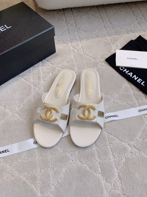 Chanel Women's Leather Flat Slides with CC Logo - Stylish and Comfortable 1 Chanel Women's Leather Flat Slides with CC Logo - Stylish and Comfortable