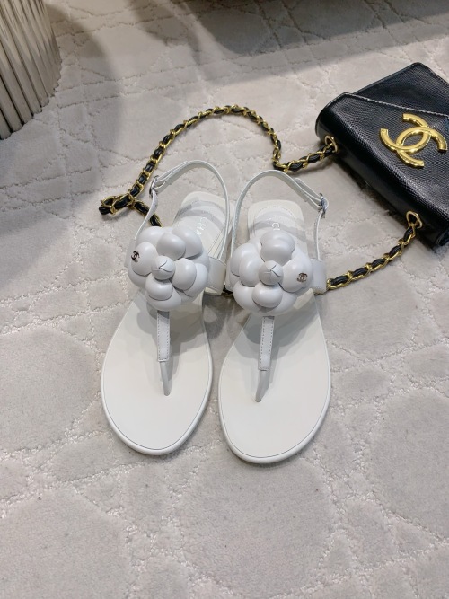 Chanel Camellia Thong Sandals Lambskin White, Elegant & Chic, Size 35-39 1 Chanel Camellia Thong Sandals Lambskin White, Elegant & Chic, Size 35-39