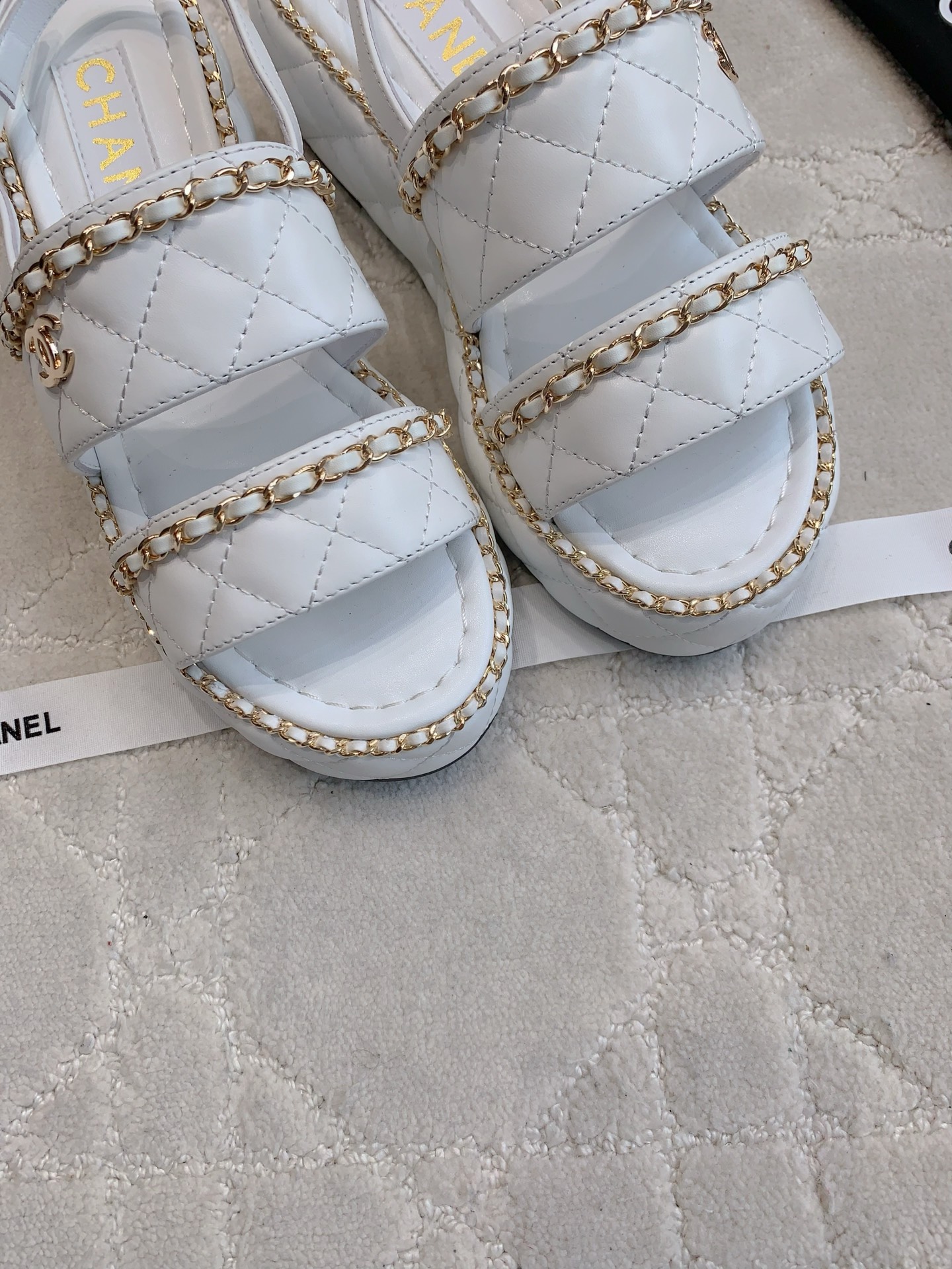 Chanel White Quilted Leather Chain Platform Sandals Size 35-39 (40-41 Custom) 6 i1750137602648 1631 0 4
