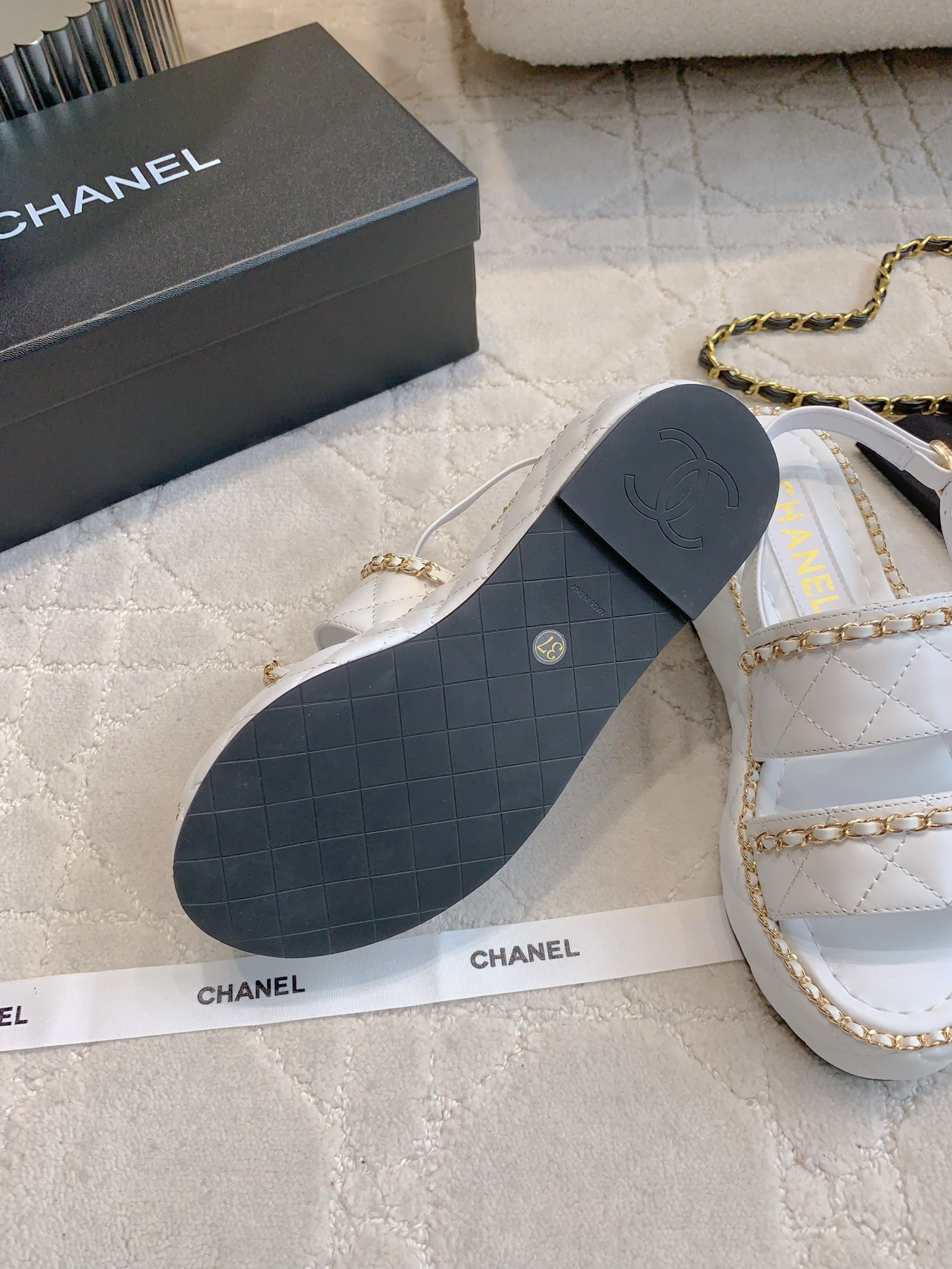 Chanel White Quilted Leather Chain Platform Sandals Size 35-39 (40-41 Custom) 10 i1750137605065 6396 0 8
