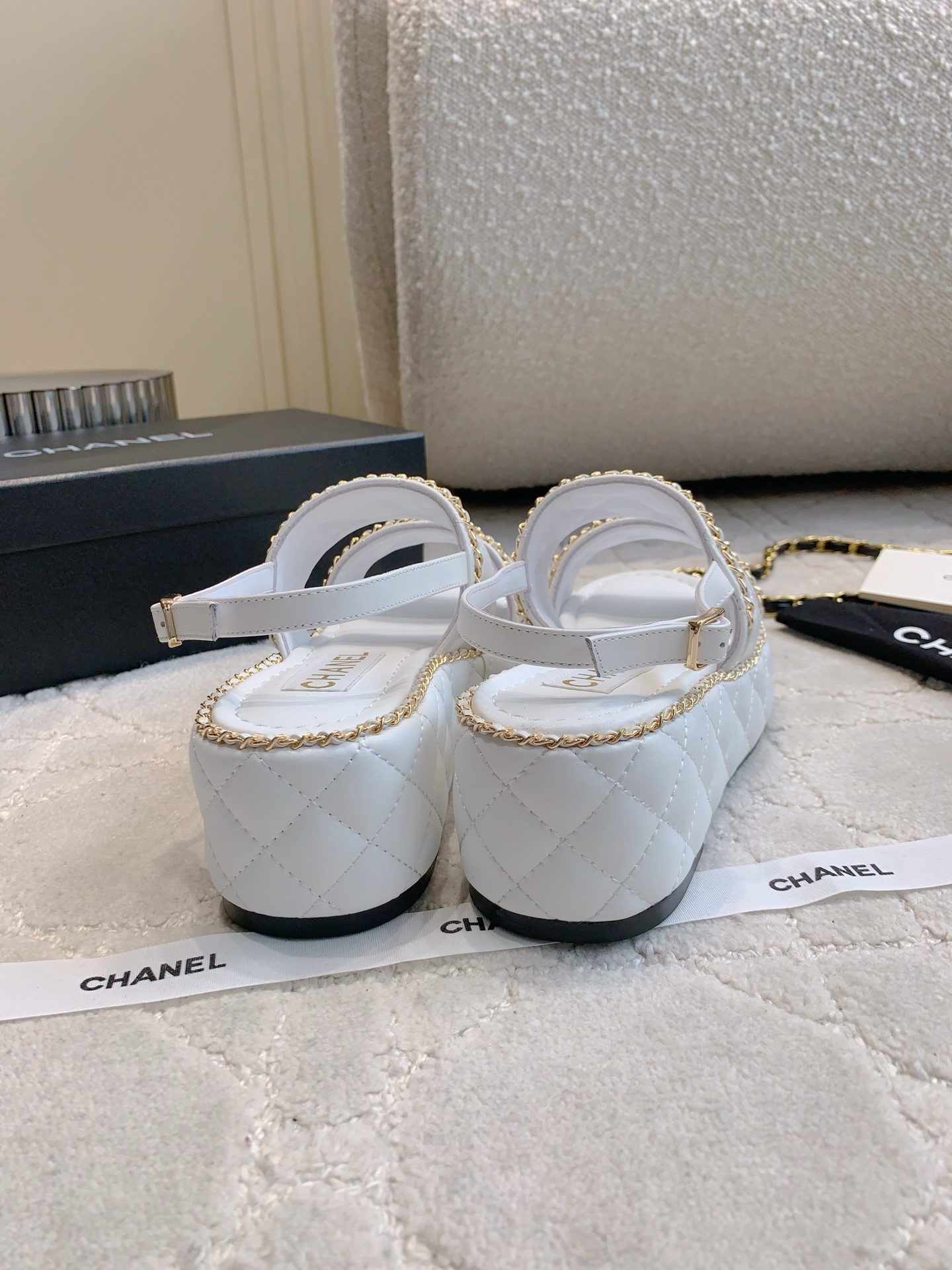 Chanel White Quilted Leather Chain Platform Sandals Size 35-39 (40-41 Custom) 9 i1750137605119 4406 0 7
