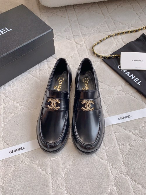 Chanel Women's Black Leather Loafers with Chain Buckle and CC Logo 1 Chanel Women's Black Leather Loafers with Chain Buckle and CC Logo