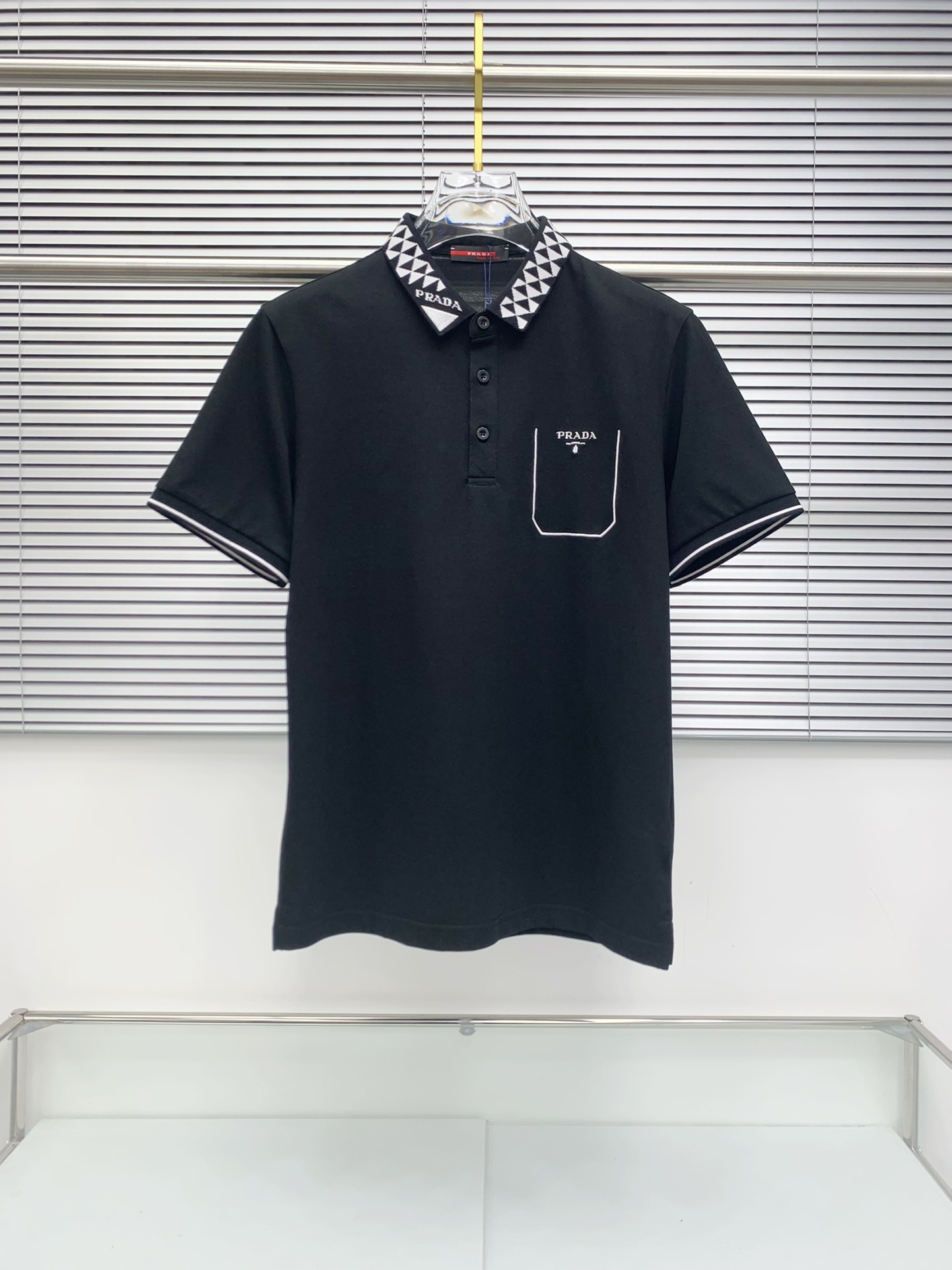 Prada Clothing Polo T-Shirt Black White Embroidery Spring/Summer Collection Fashion