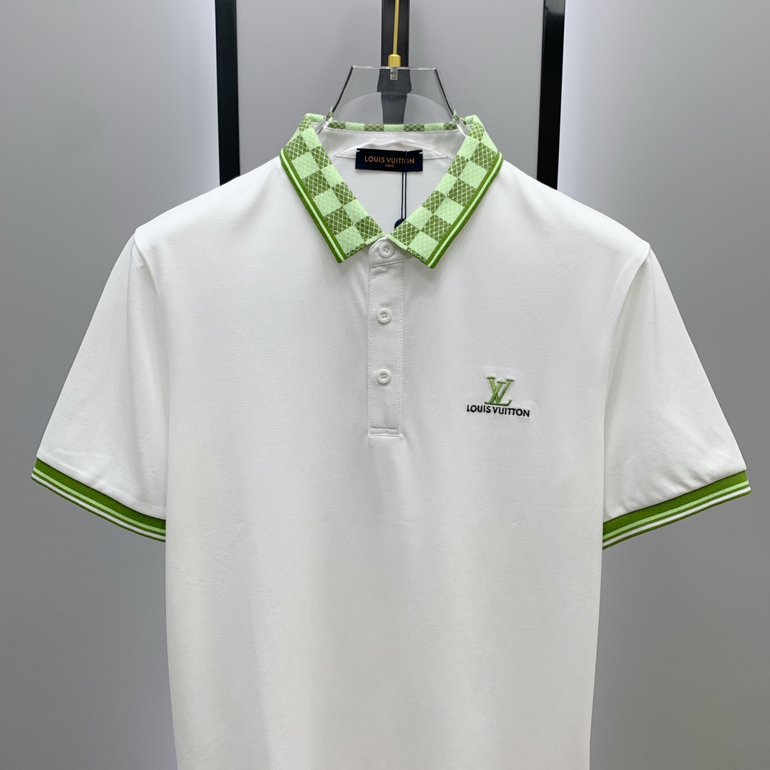 路易威登LV 棋盘格撞色领短袖Polo衫 男士商务休闲刺绣翻领上衣尺码：M-3XL码▪️ 采用高支精梳珠