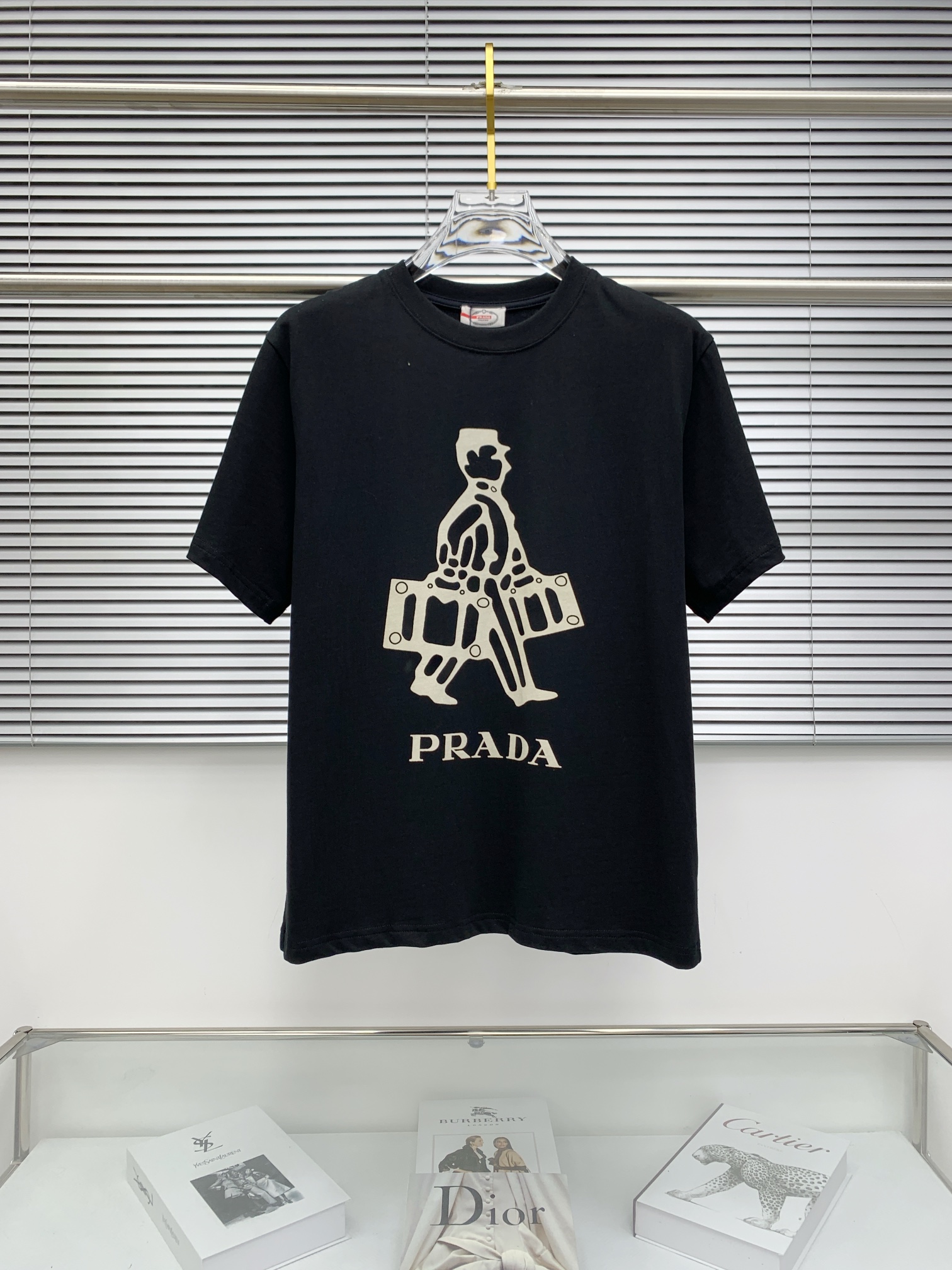 Prada Clothing T-Shirt Black White Cotton Fashion Short Sleeve