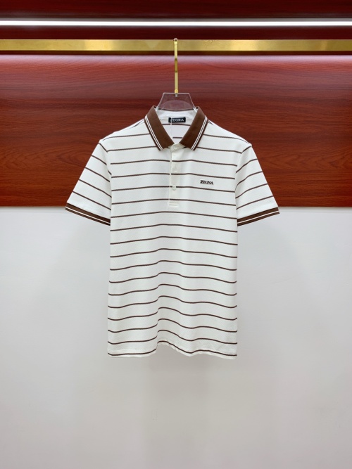 Zegna Men's Striped Pique Polo Shirt - Breathable Cotton, Classic Fit 1 Zegna Men's Striped Pique Polo Shirt - Breathable Cotton, Classic Fit