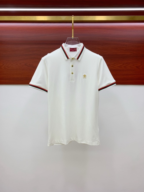 Gucci Men's White Polo Shirt with Signature Bee Embroidery and Ribbed Trim 1 Gucci Men's White Polo Shirt with Signature Bee Embroidery and Ribbed Trim