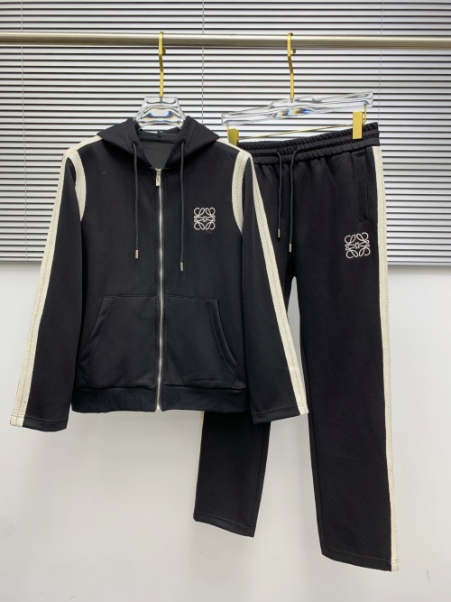 Loewe Men's Black Tracksuit with White Stripe, Logo Embroidery, Casual Style 1 Loewe Men's Black Tracksuit with White Stripe, Logo Embroidery, Casual Style