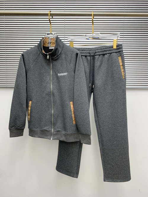 Burberry Men's Gray Jacquard Check Pocket Zip-Up Tracksuit Lounge Set 1 Burberry Men's Gray Jacquard Check Pocket Zip-Up Tracksuit Lounge Set