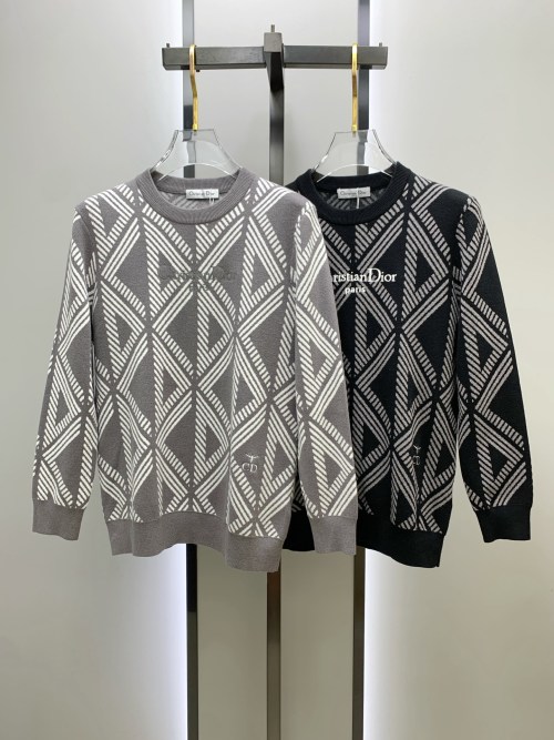 Dior Men's Wool Blend Knit Sweater with Geometric Pattern 2 Dior Men's Wool Blend Knit Sweater with Geometric Pattern