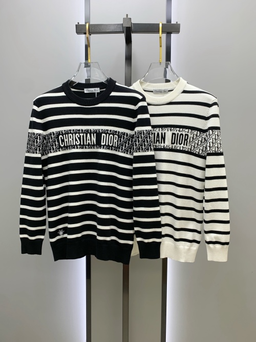 Dior Striped Wool Sweater, Fine Knit with Logo, Unisex Designer Knitwear 1 Dior Striped Wool Sweater, Fine Knit with Logo, Unisex Designer Knitwear