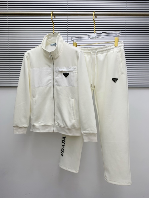PRADA Men's White Cotton Blend Tracksuit Set with Metal Logo - Casual Wear 1 PRADA Men's White Cotton Blend Tracksuit Set with Metal Logo - Casual Wear