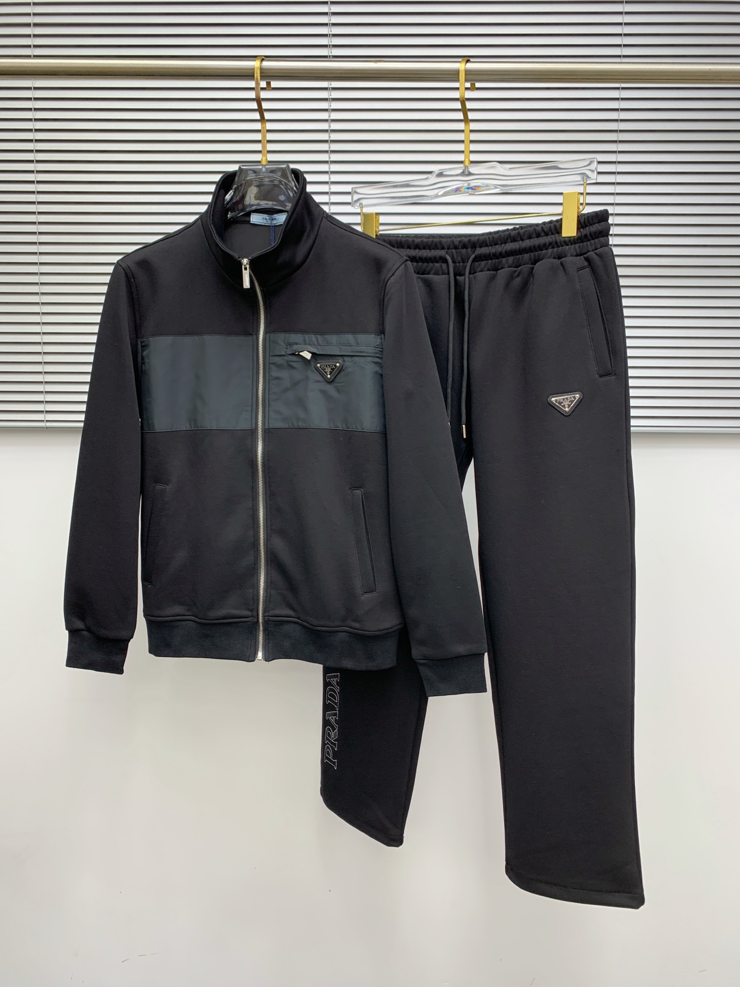 PRADA Men's Black Tracksuit Set with Metal Logo - M to XXXL Sizes