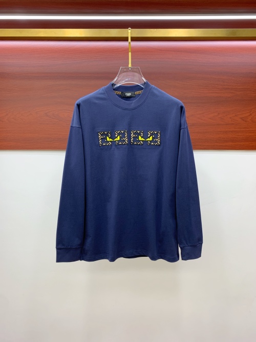 Fendi Men's Navy Long Sleeve Crewneck Comfortable T-Shirt 1 Fendi Men's Navy Long Sleeve Crewneck Comfortable T-Shirt