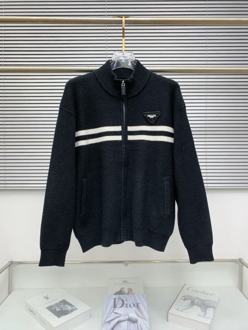 Prada Wool Knit Cardigan - Striped Zip-Up Sweater, New Autumn/Winter Collection 1 Prada Wool Knit Cardigan - Striped Zip-Up Sweater, New Autumn/Winter Collection