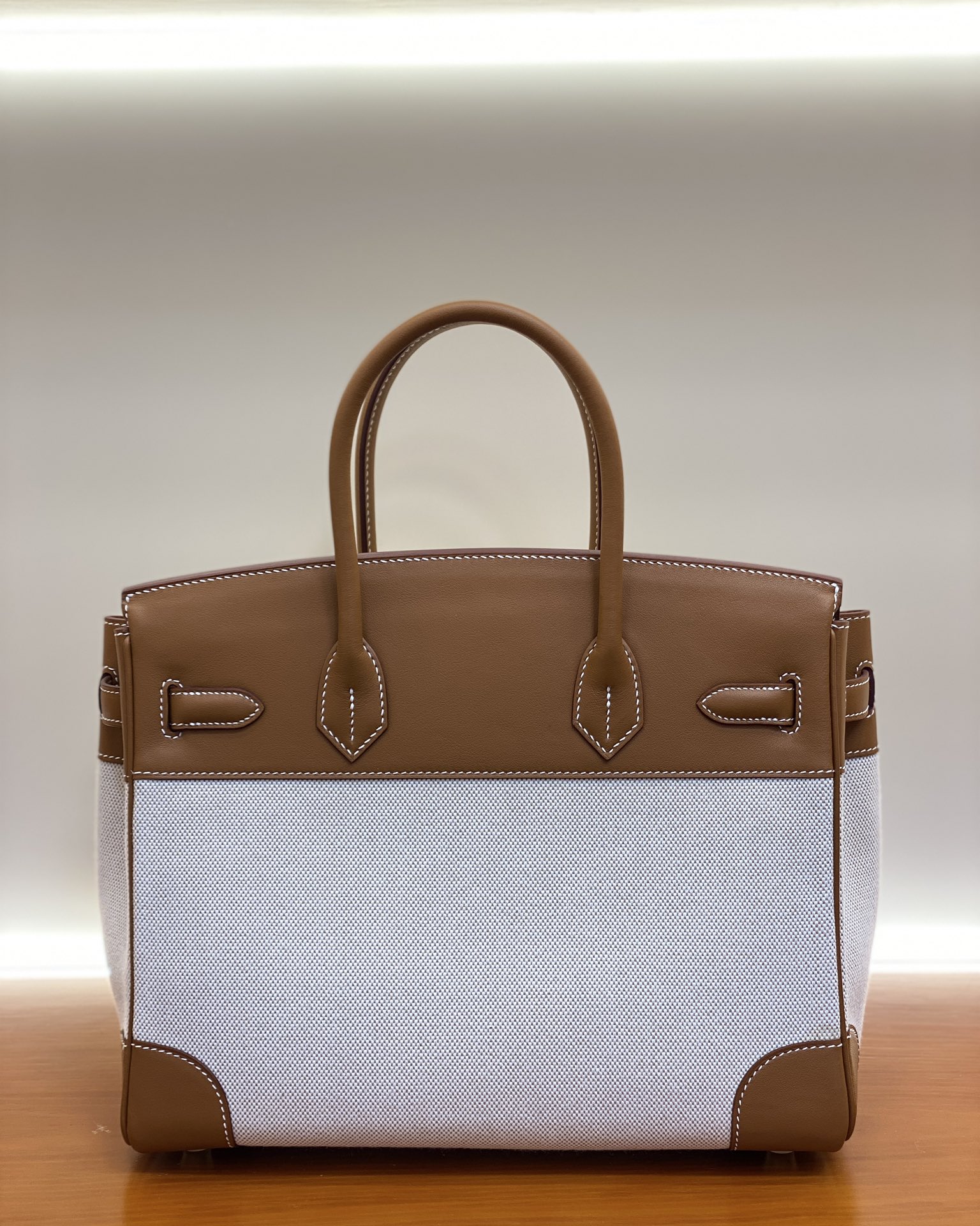 Birkin 25/30cm Pre-Owned Gold & Silver Hardware,Swift Leather & Canvas Bag 10 i1730254388 1918 4
