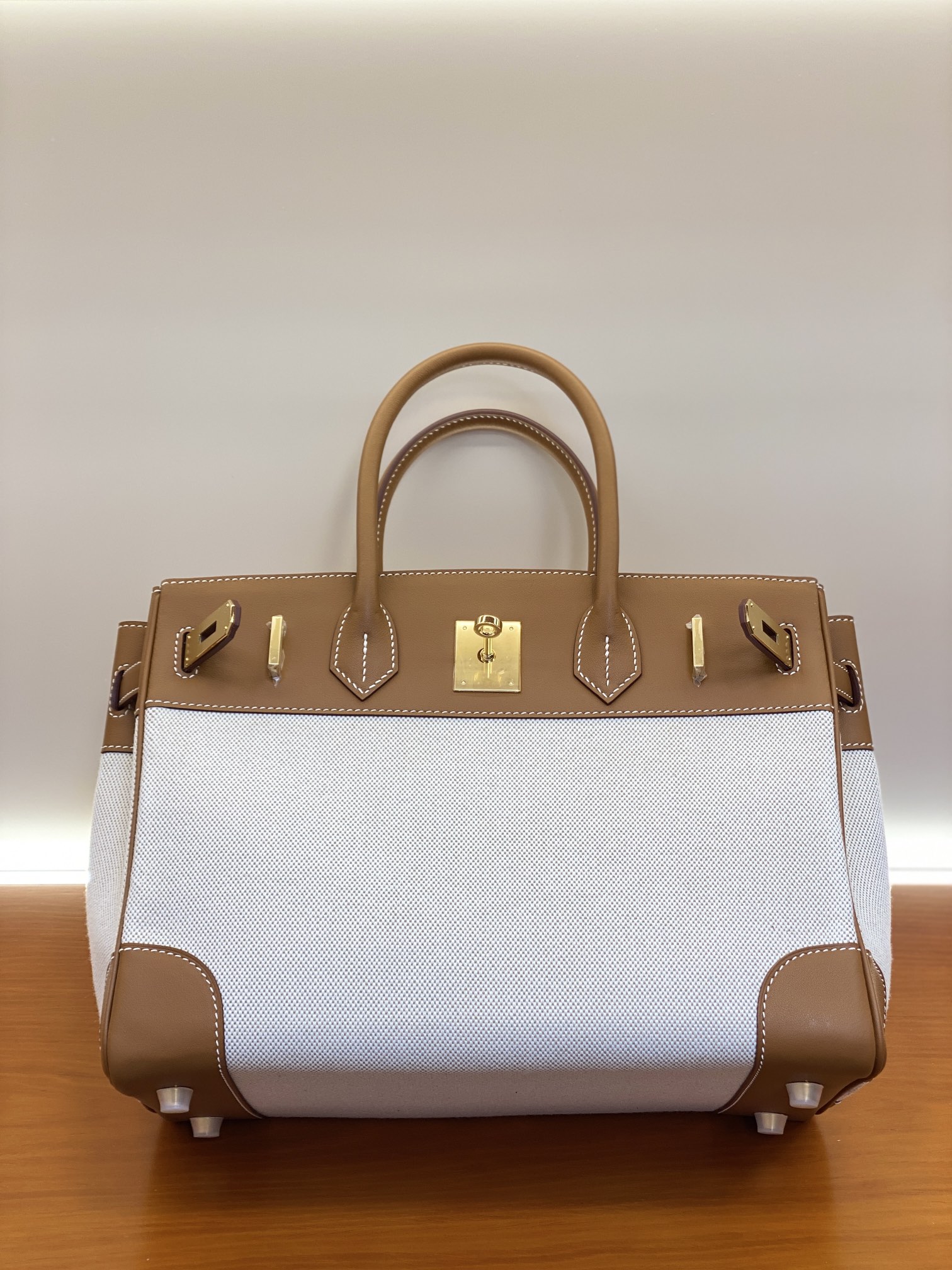 Birkin 25/30cm Pre-Owned Gold & Silver Hardware,Swift Leather & Canvas Bag 5 i1730254388 2768 3