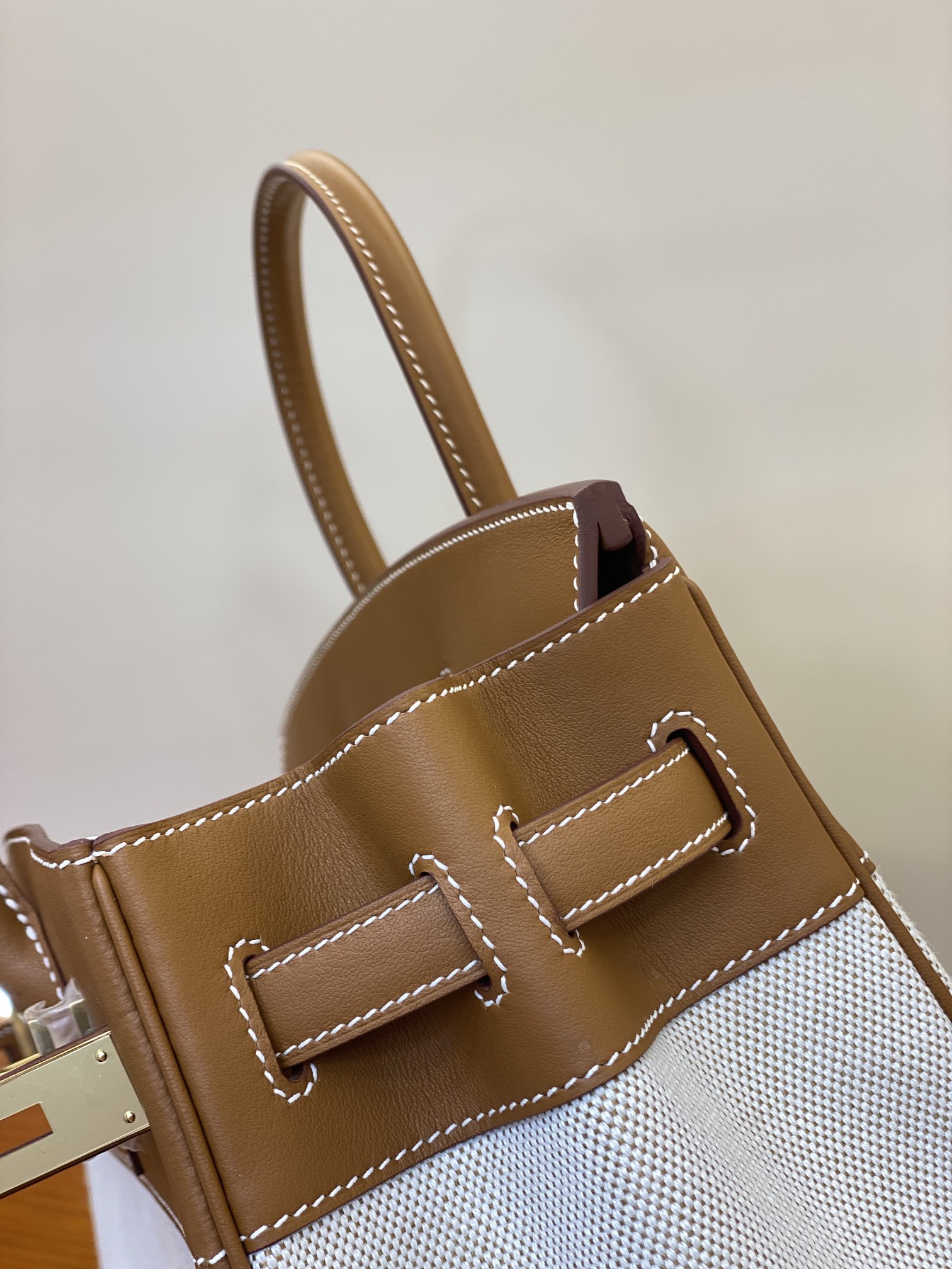 Birkin 25/30cm Pre-Owned Gold & Silver Hardware,Swift Leather & Canvas Bag 12 i1730254388 70 5