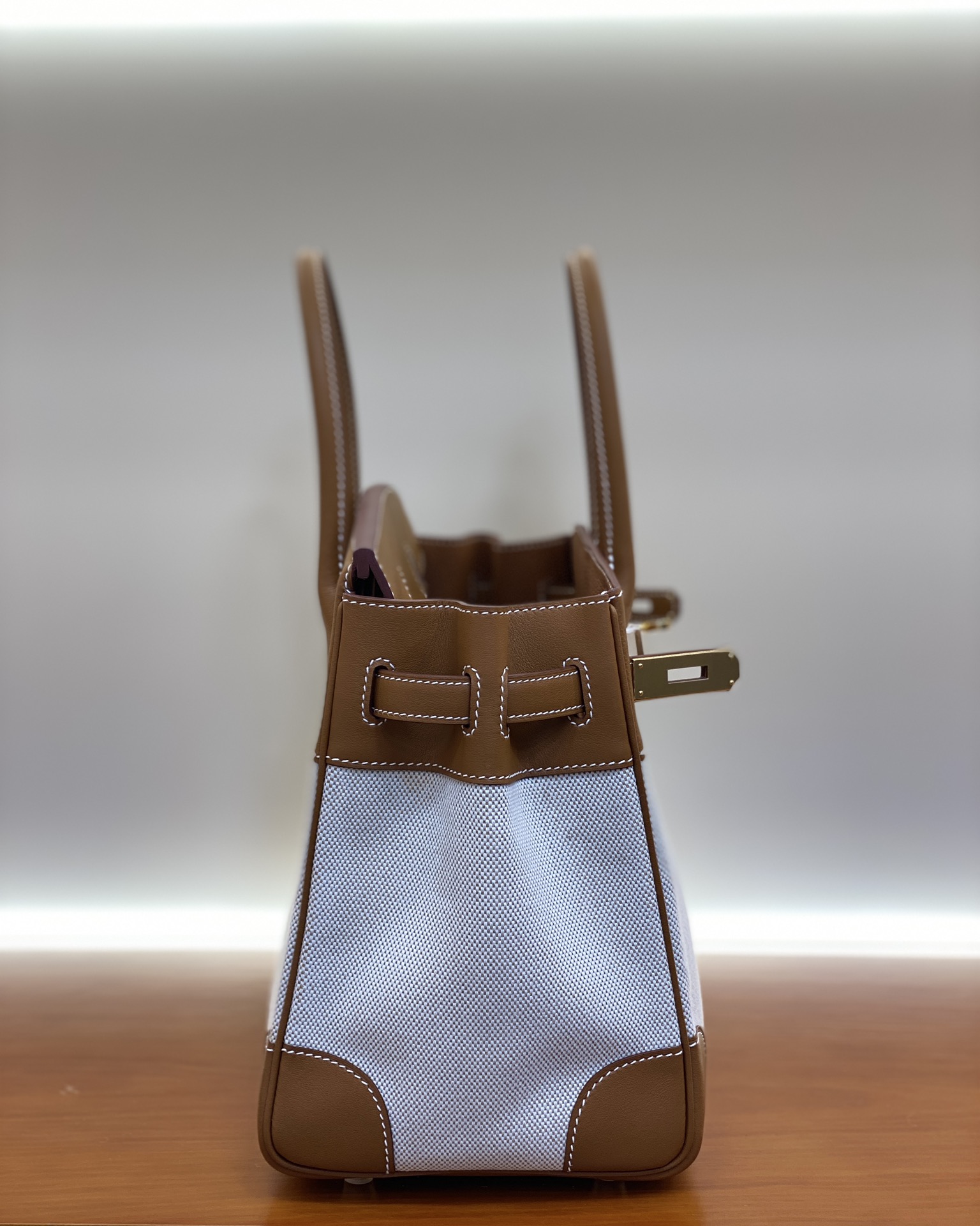 Birkin 25/30cm Pre-Owned Gold & Silver Hardware,Swift Leather & Canvas Bag 2 i1730254388 734 9