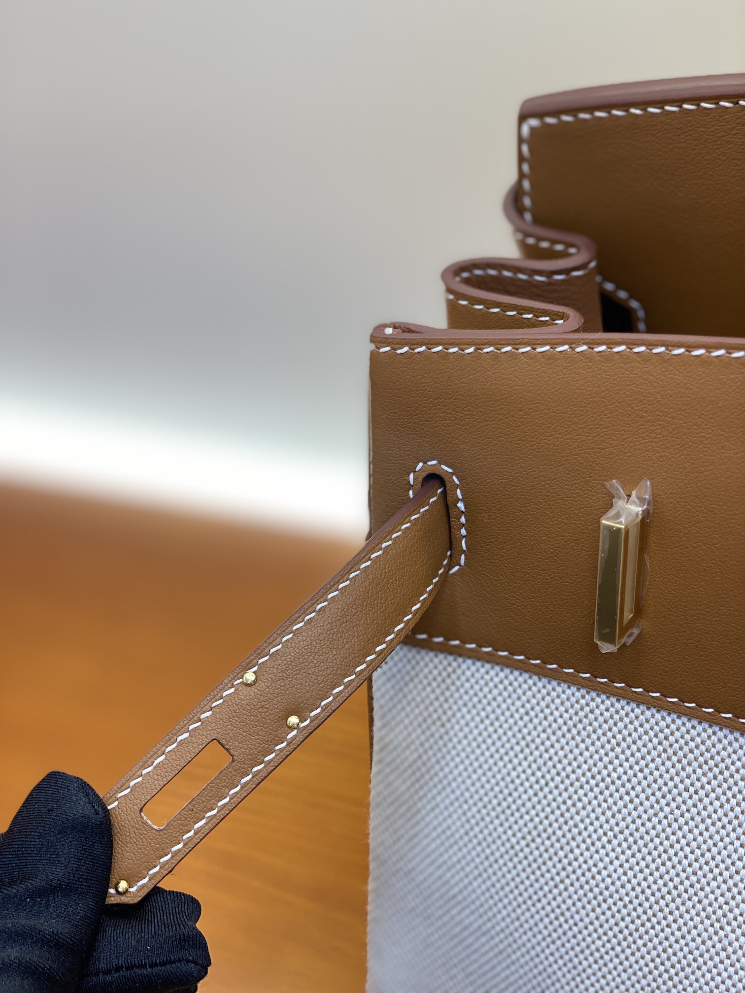 Birkin 25/30cm Pre-Owned Gold & Silver Hardware,Swift Leather & Canvas Bag 9 i1730254388 7636 12