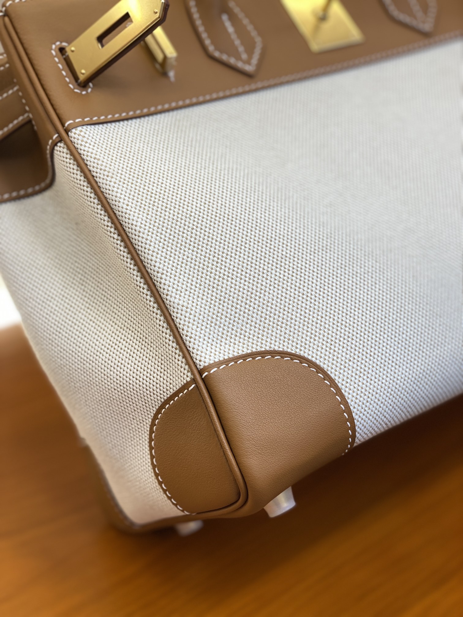 Birkin 25/30cm Pre-Owned Gold & Silver Hardware,Swift Leather & Canvas Bag 13 i1730254389 2378 13