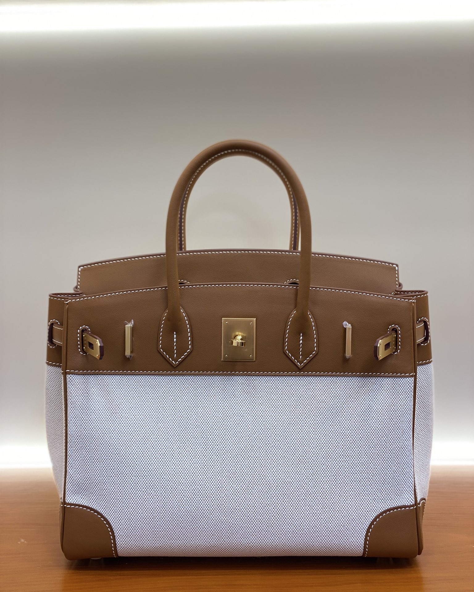 Birkin 25/30cm Pre-Owned Gold & Silver Hardware,Swift Leather & Canvas Bag 1 i1730254389 3214 14