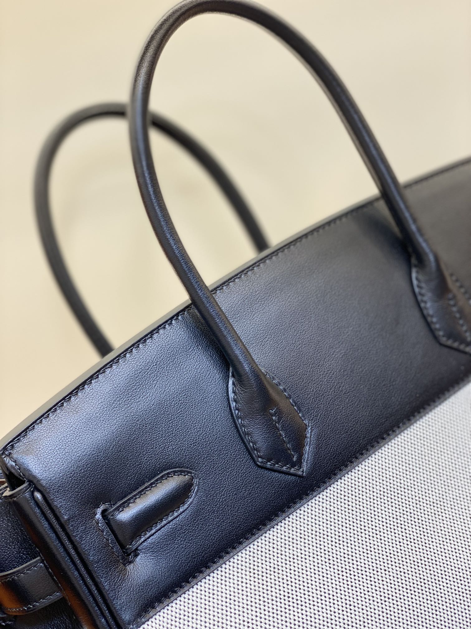 Birkin Black Swift Leather & Canvas Tote Bag, 25/30cm, Gold & Silver Hardware 4 i1730254883 5217 2