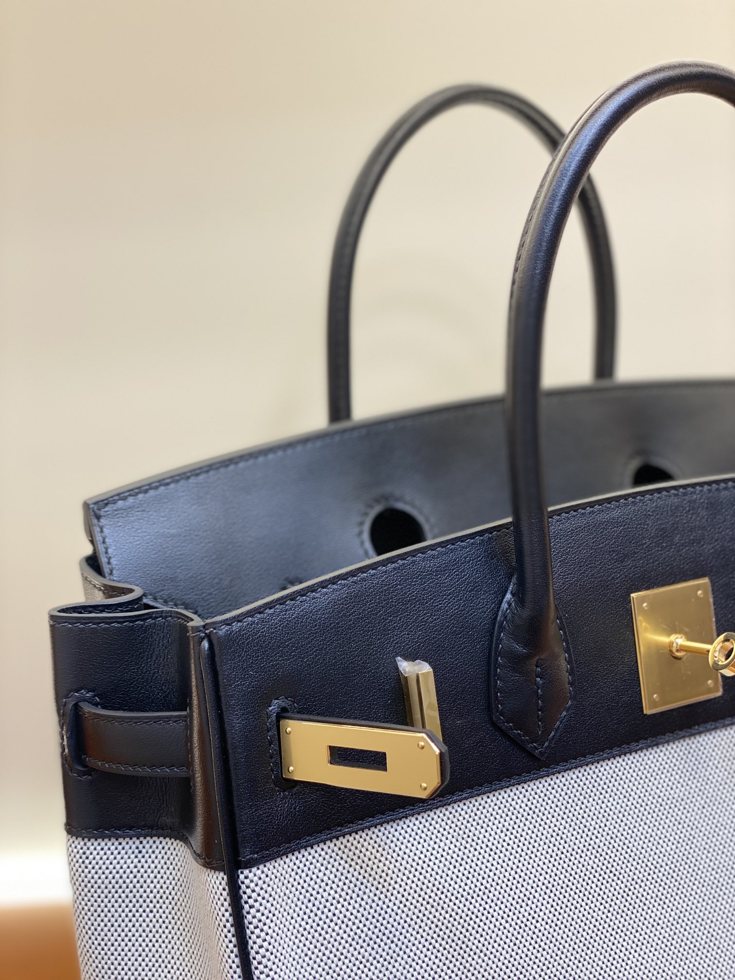 Birkin Black Swift Leather & Canvas Tote Bag, 25/30cm, Gold & Silver Hardware 8 i1730254883 7772 5