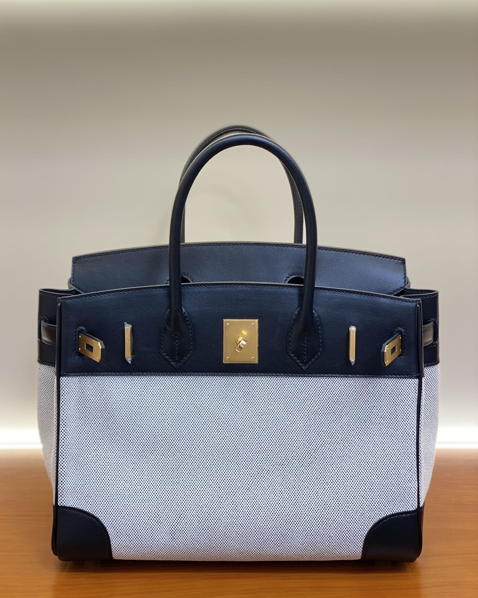 Birkin Black Swift Leather & Canvas Tote Bag, 25/30cm, Gold & Silver Hardware 2 i1730254884 3572 12