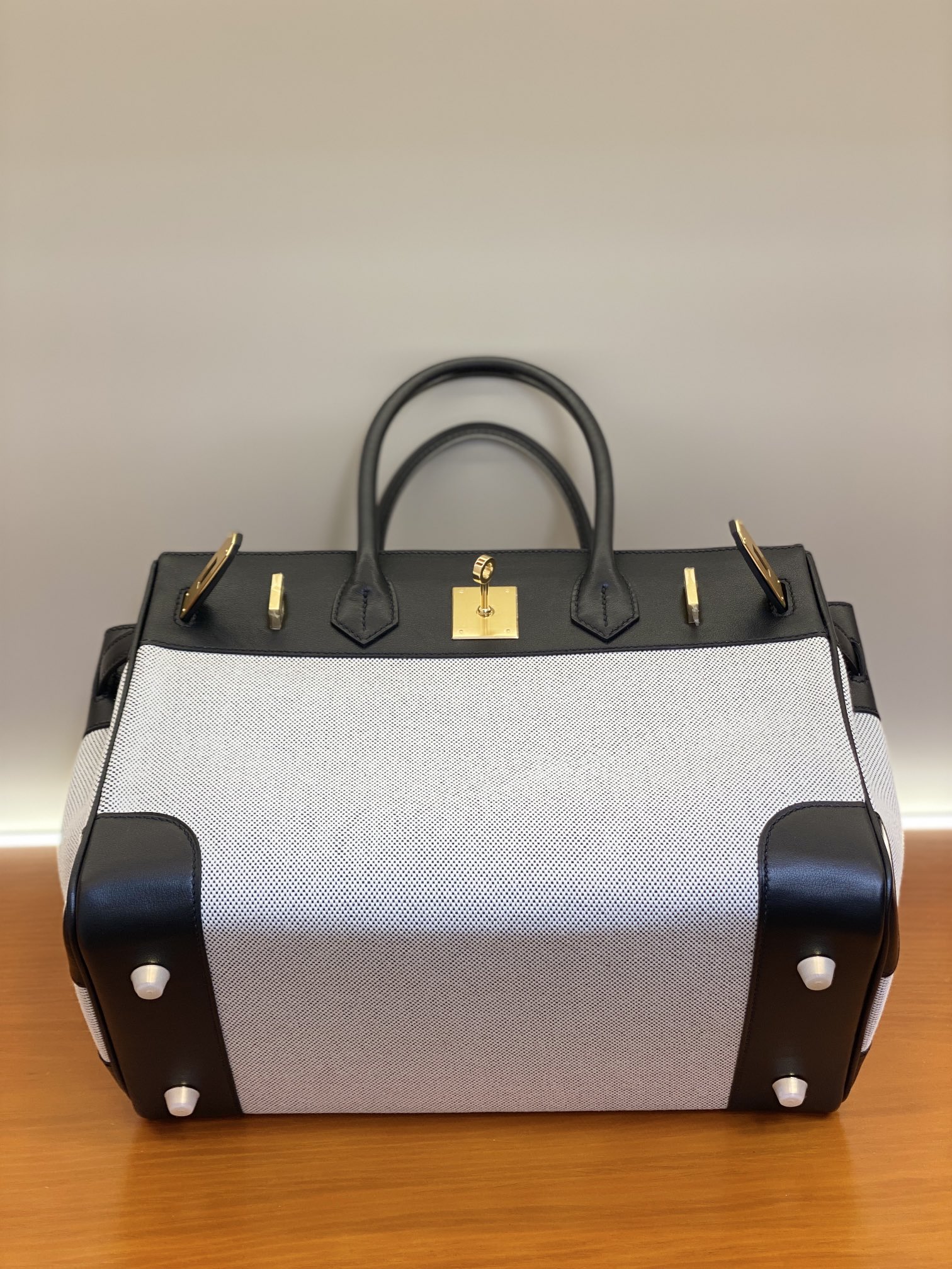 Birkin Black Swift Leather & Canvas Tote Bag, 25/30cm, Gold & Silver Hardware 5 i1730254884 6770 8