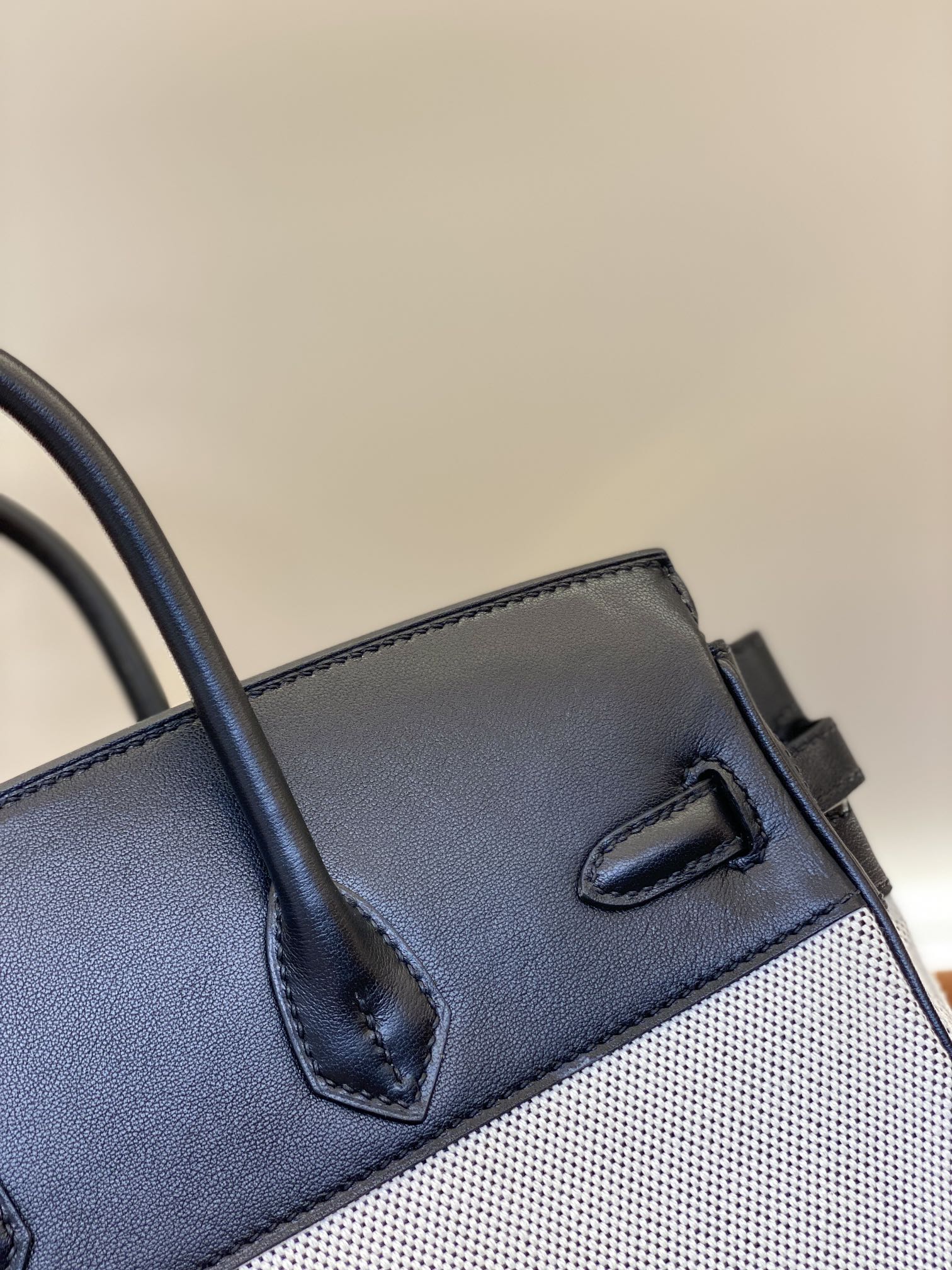 Birkin 25/30cm Black Swift Leather & Canvas Tote Bag with Gold Hardware 10 i1730254936 7151 3