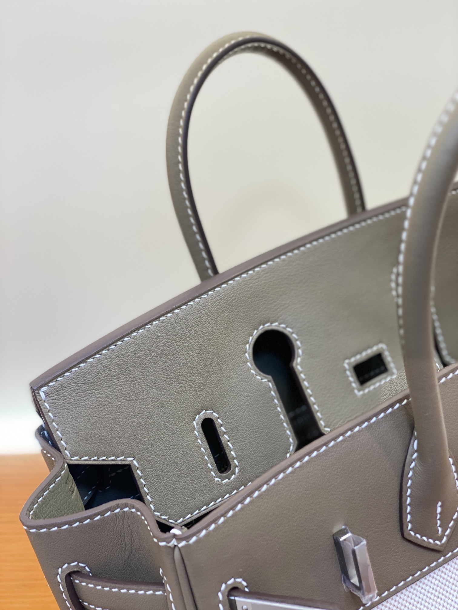 Birkin 25/30cm Pre-Owned Bag, Swift Leather & Canvas, Elephant Gray, Gold/Silver Hardware 10 i1730255158 1271 5
