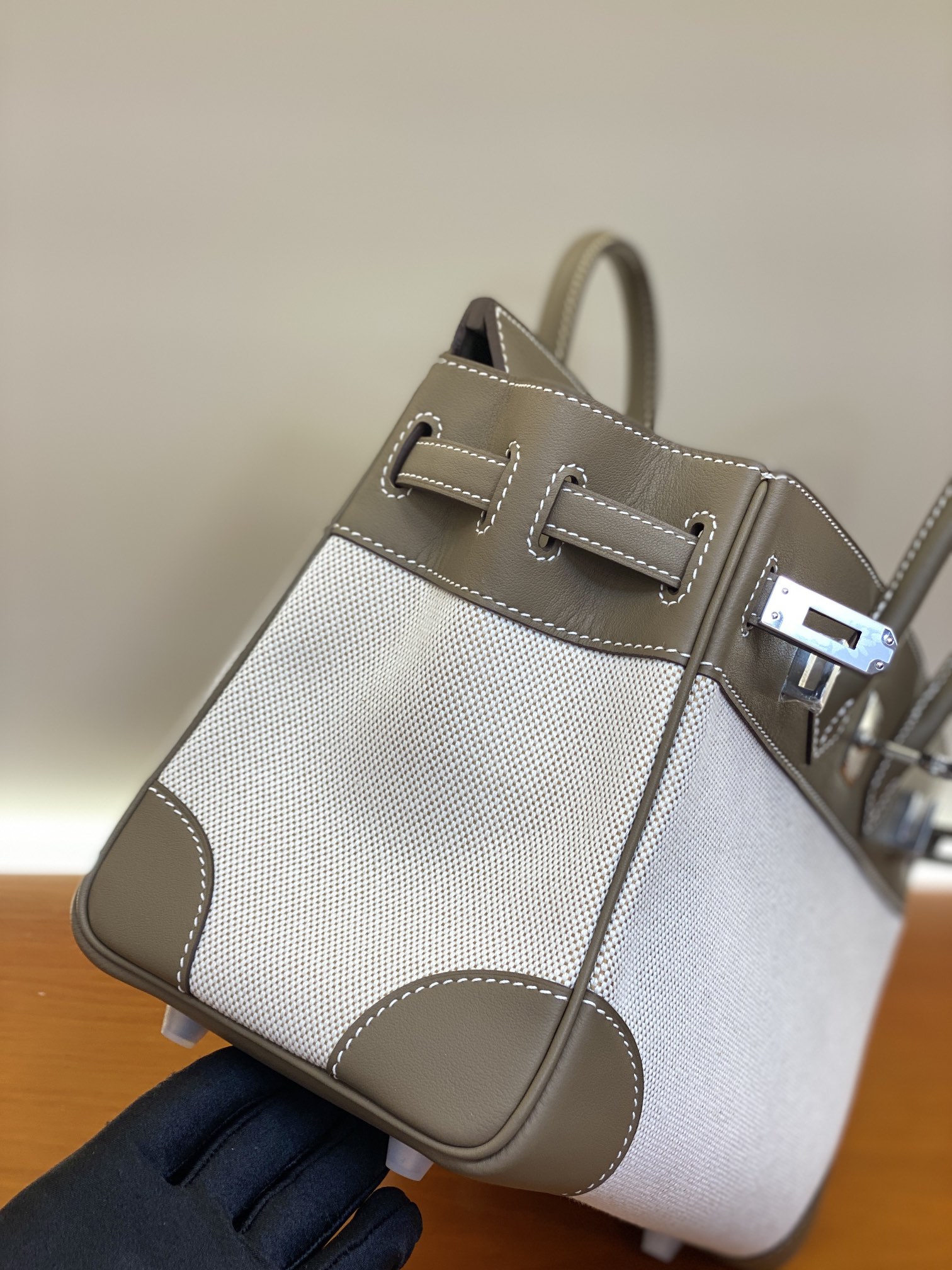 Birkin 25/30cm Pre-Owned Bag, Swift Leather & Canvas, Elephant Gray, Gold/Silver Hardware 8 i1730255158 1663 4