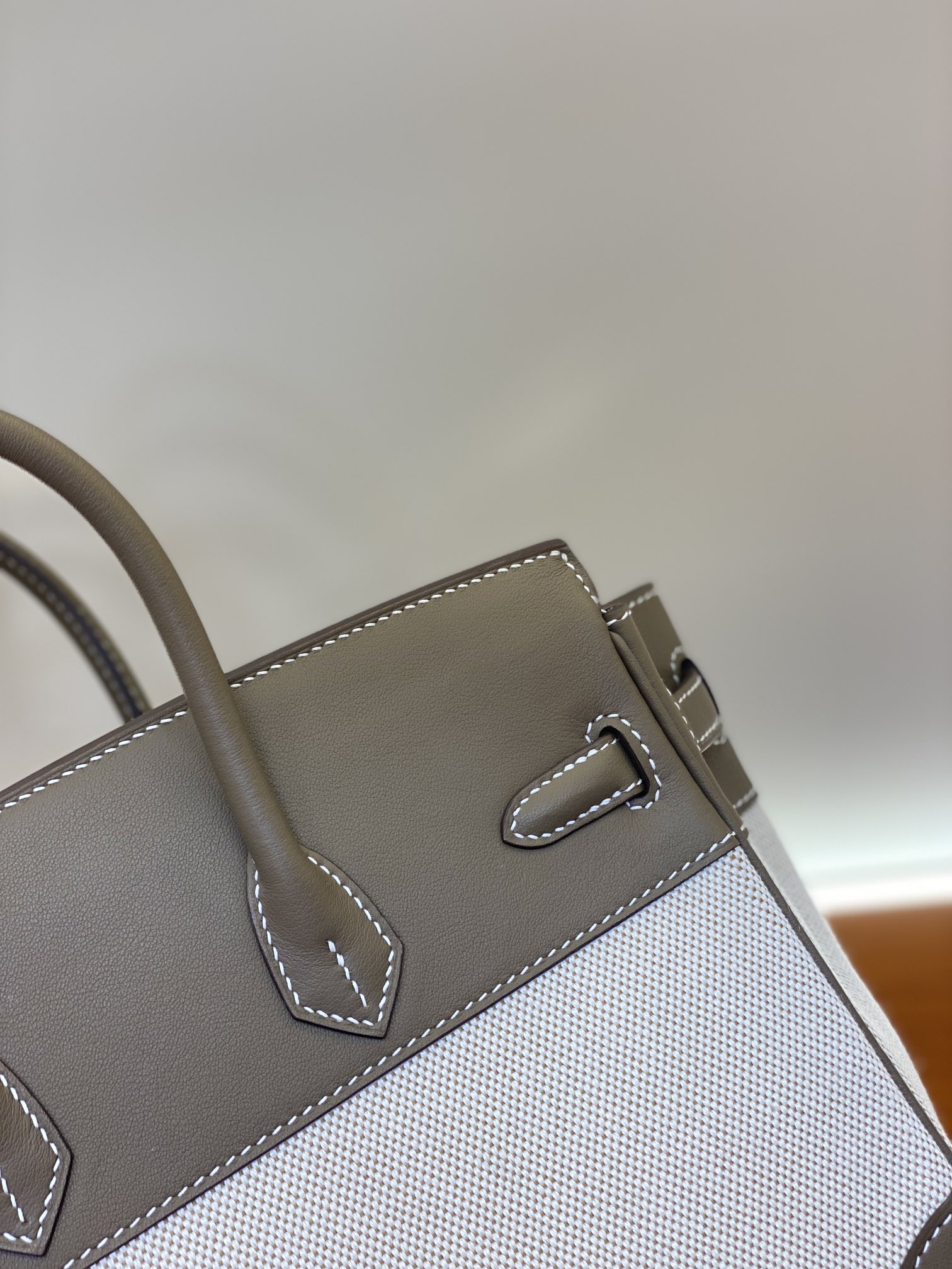 Birkin 25/30cm Pre-Owned Bag, Swift Leather & Canvas, Elephant Gray, Gold/Silver Hardware 6 i1730255158 7802 7