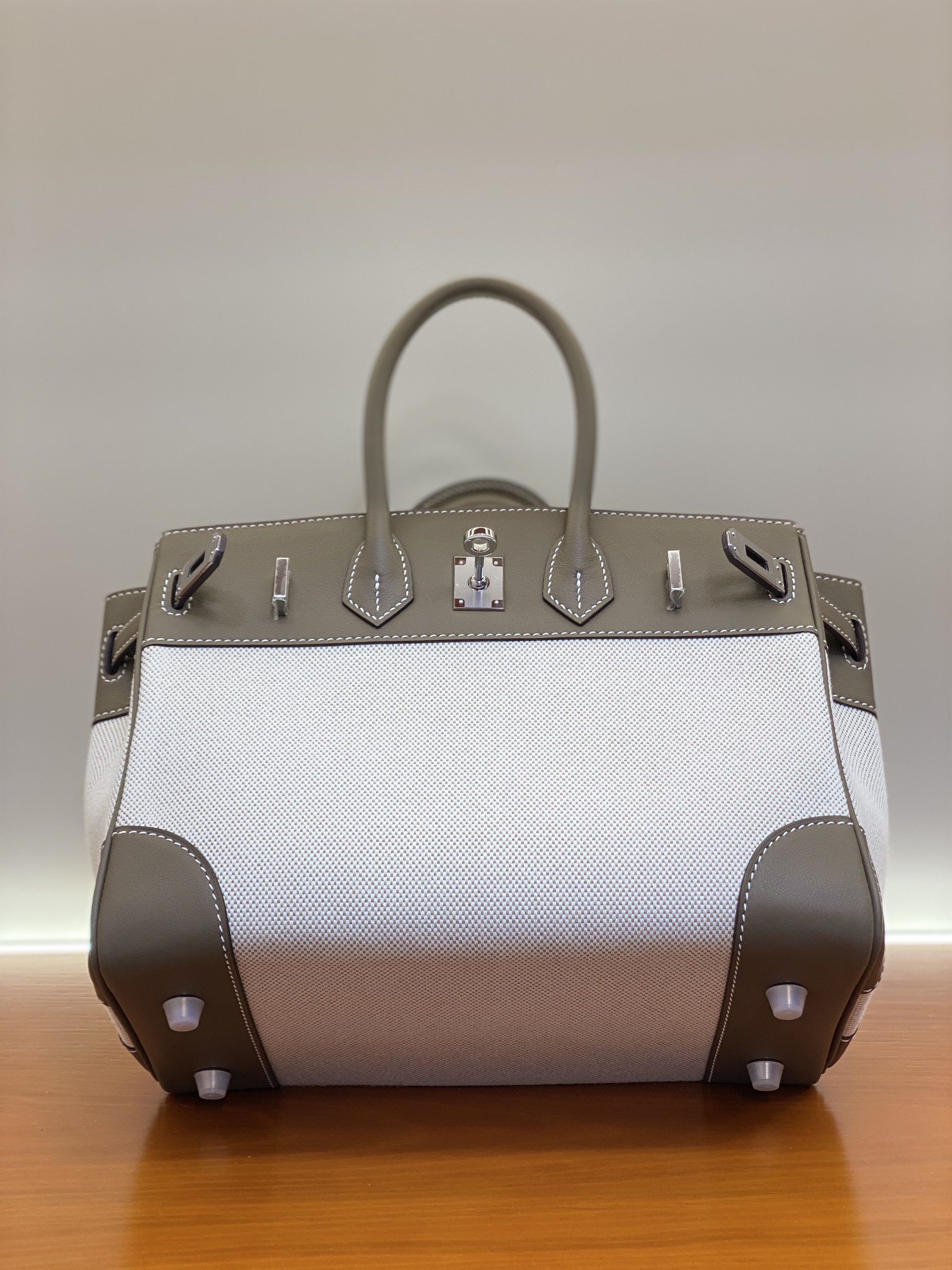 Birkin 25/30cm Pre-Owned Bag, Swift Leather & Canvas, Elephant Gray, Gold/Silver Hardware 7 i1730255159 3057 12