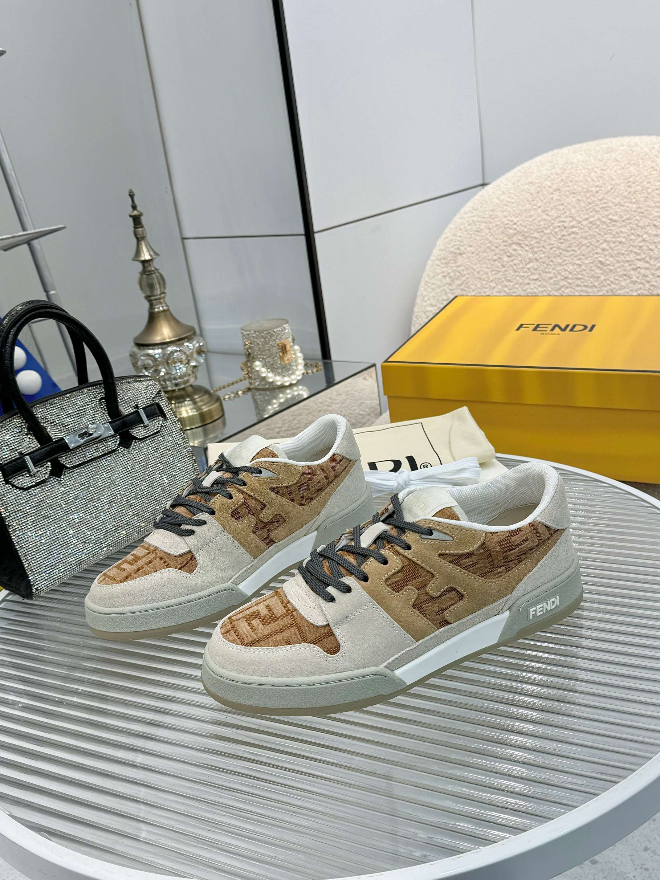 Fendi Match Sneakers Designer Kim Jones Retro FF Logo Leather and Canvas 5 a1741676069234 7643