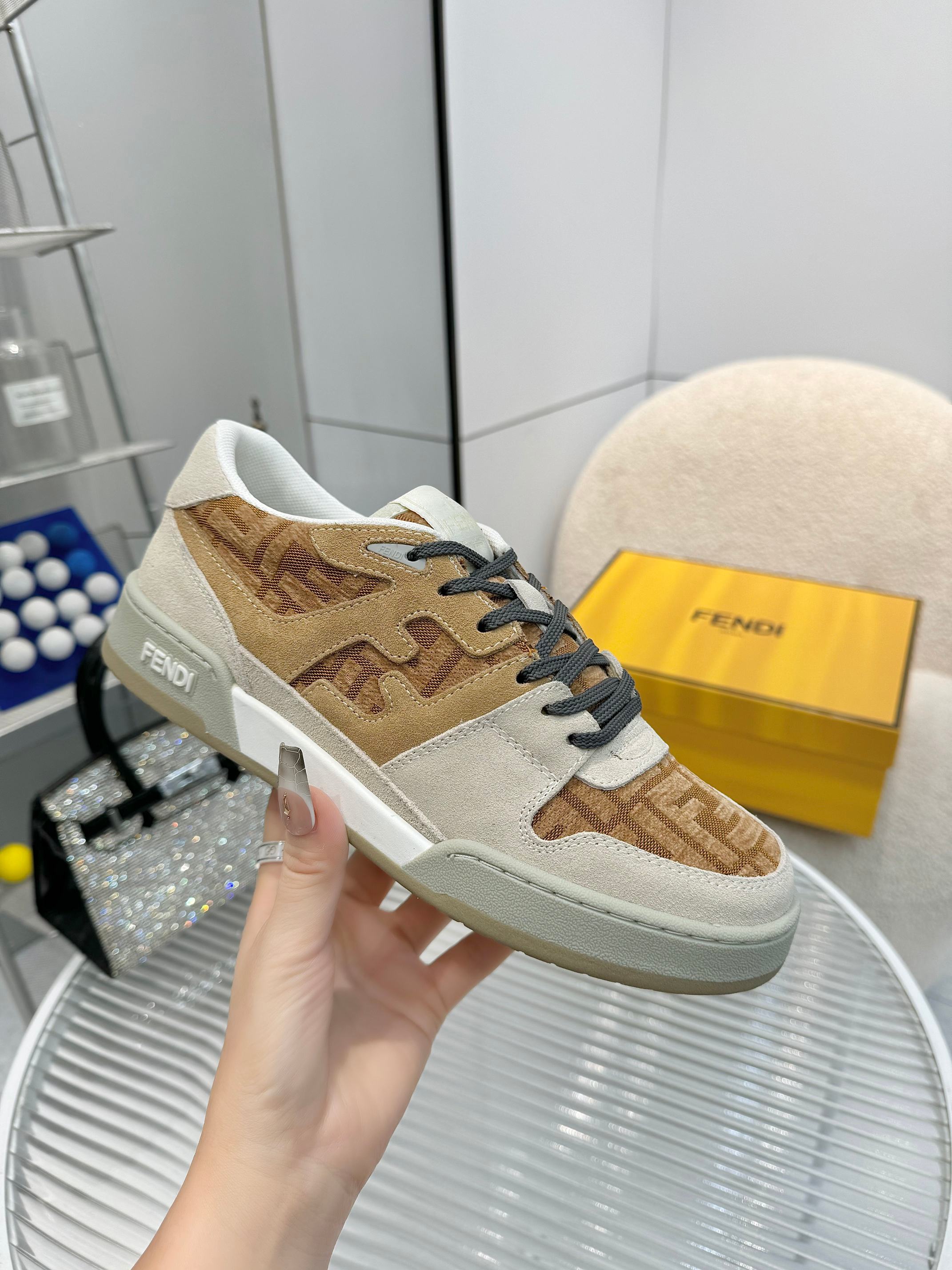 Fendi Match Sneakers Designer Kim Jones Retro FF Logo Leather and Canvas