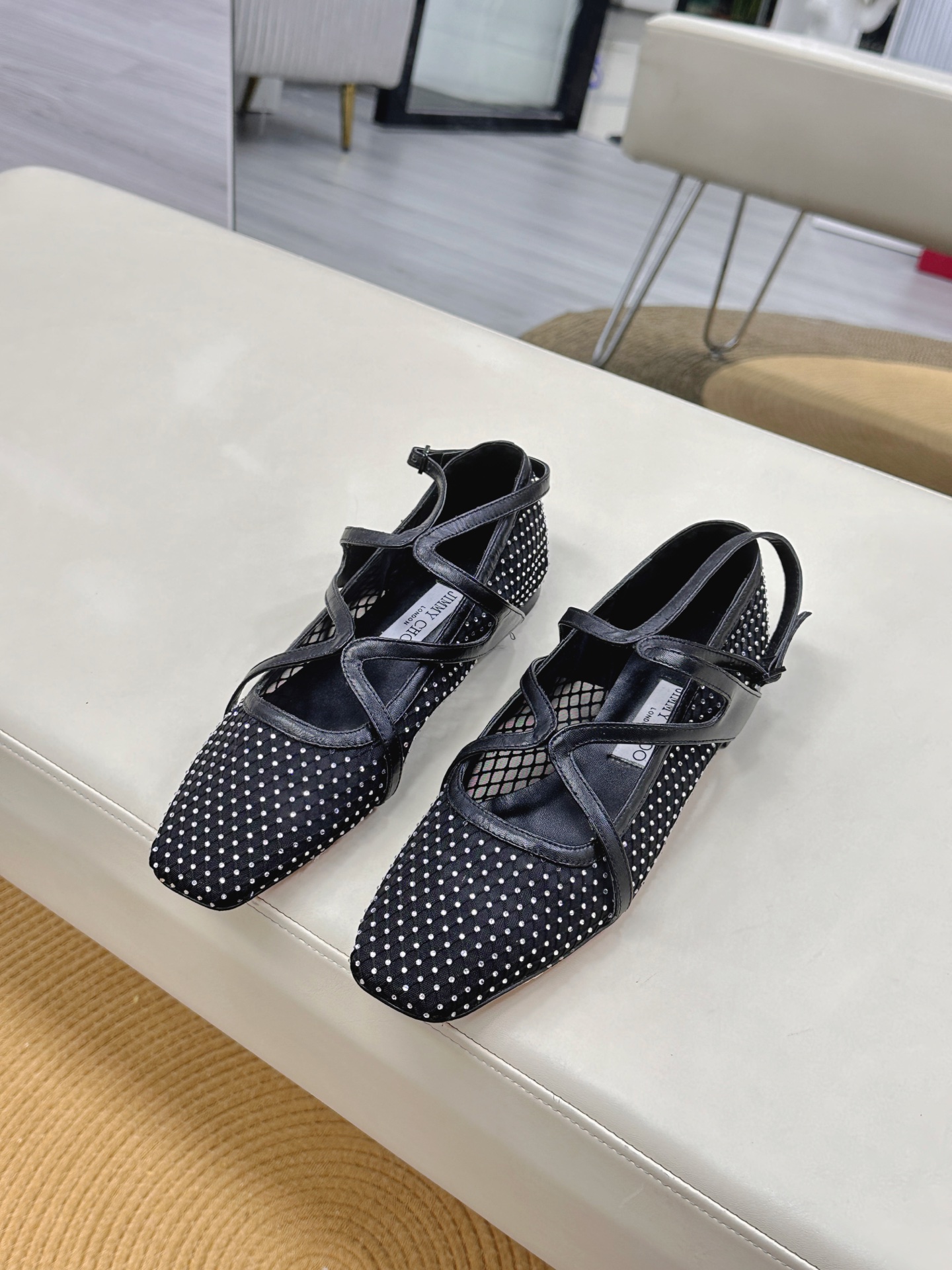 Jimmy Choo ELME FLAT Ballet Shoes: Luxury Lambskin with Flash Silver Details.