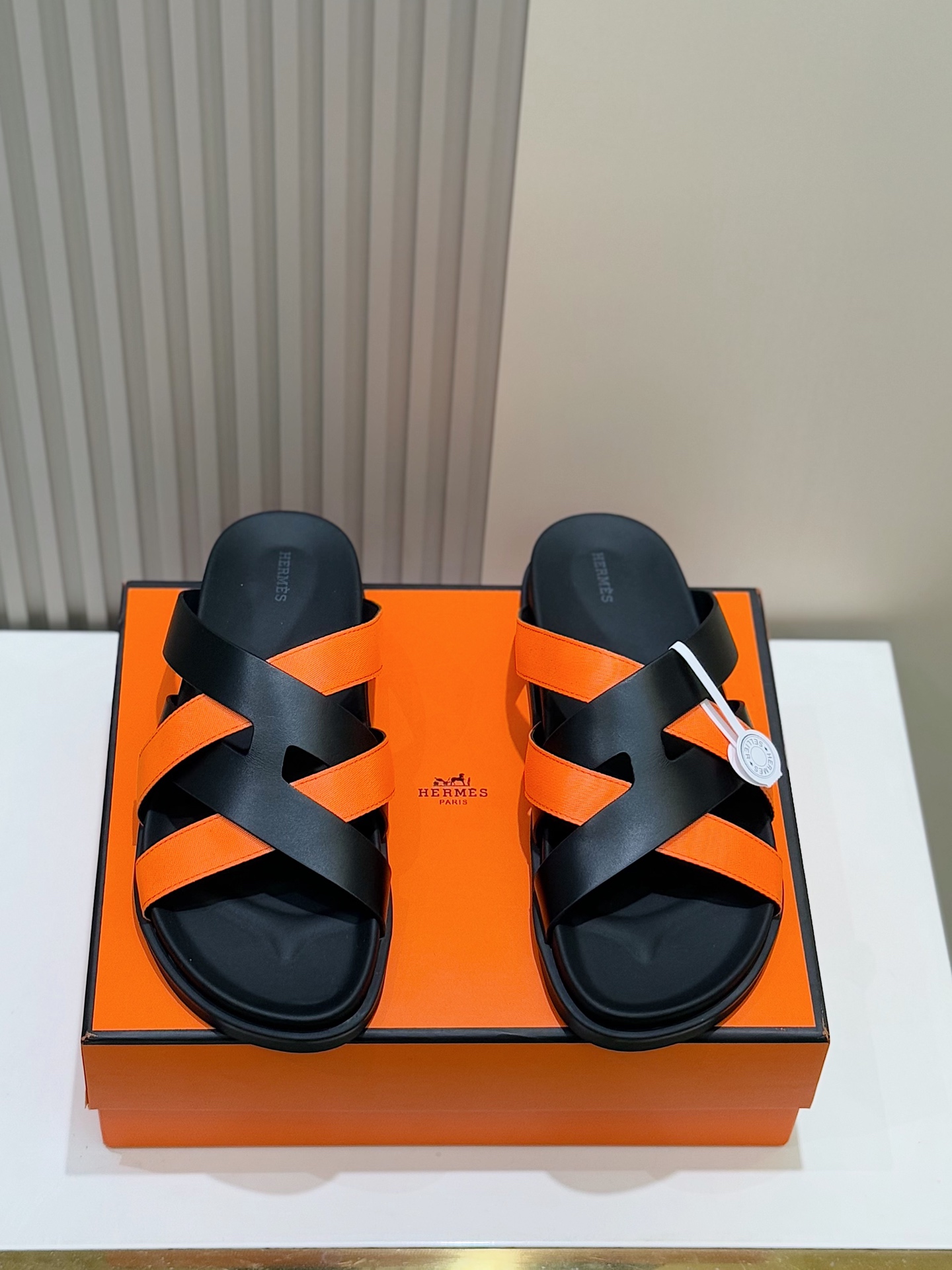 Hermes Men's Kazimir Sandals, Premium Leather Slides in Black and Orange 3 i1741007380627 9290 0 0