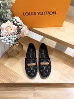 Louis Vuitton Shoes Espadrilles Black Blue White Splicing Canvas Hemp Rope Rubber