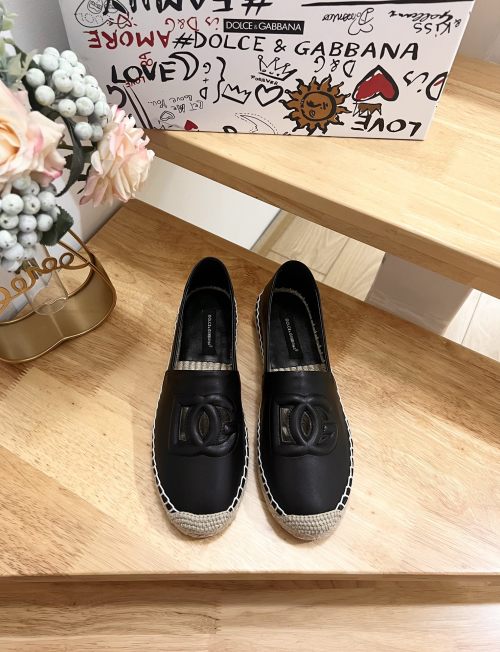 Dolce & Gabbana Espadrilles in Black Leather with Logo Detail 1 Dolce & Gabbana Espadrilles in Black Leather with Logo Detail