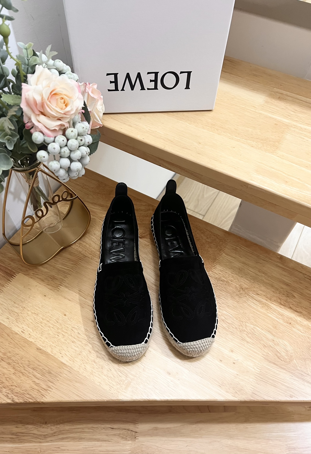 Loewe Women's Black Suede Anagram Espadrille Flats Summer Slip On Shoes 3 i1717488923 6710 0