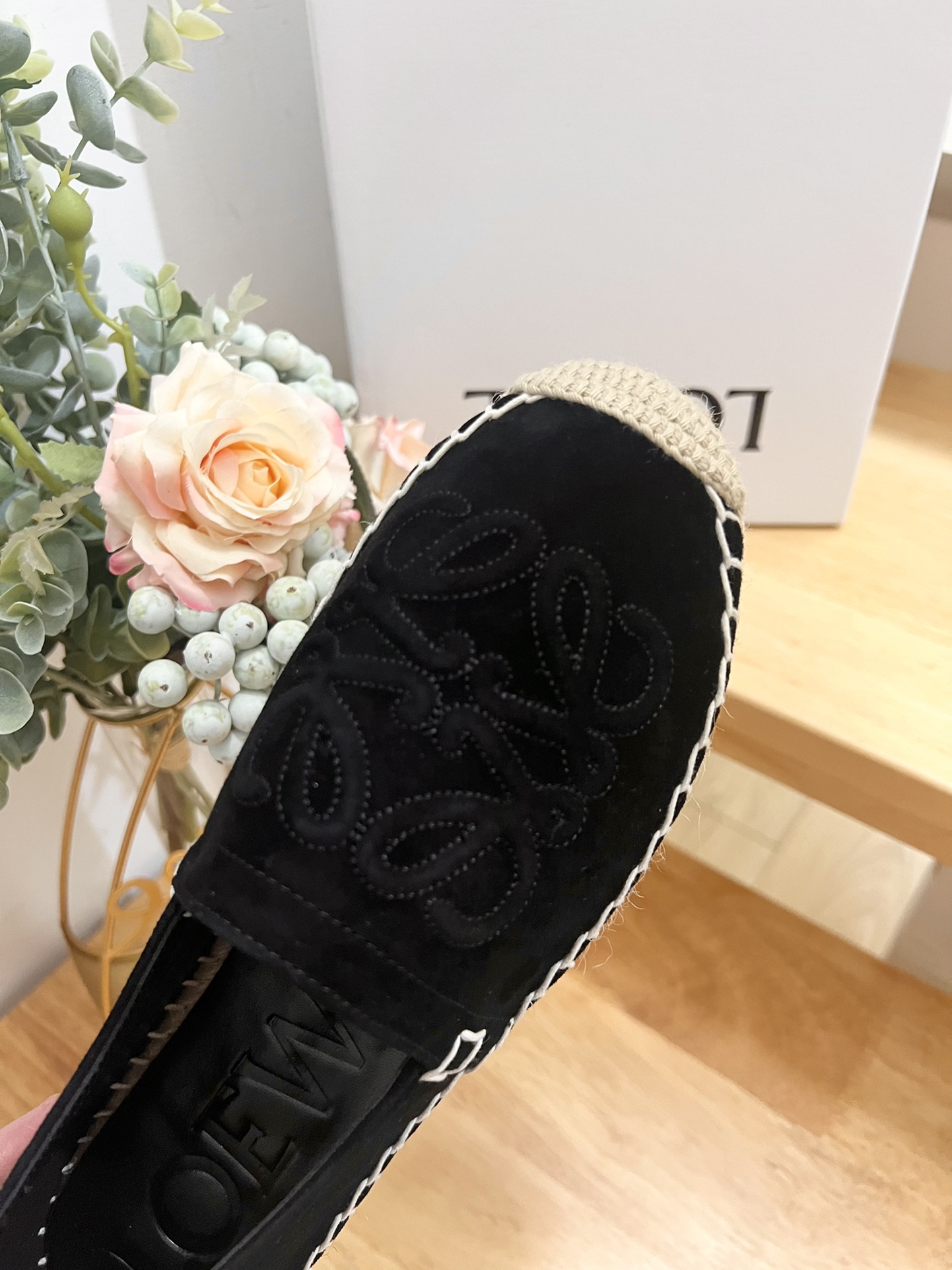 Loewe Women's Black Suede Anagram Espadrille Flats Summer Slip On Shoes 8 i1717488923 6952 0