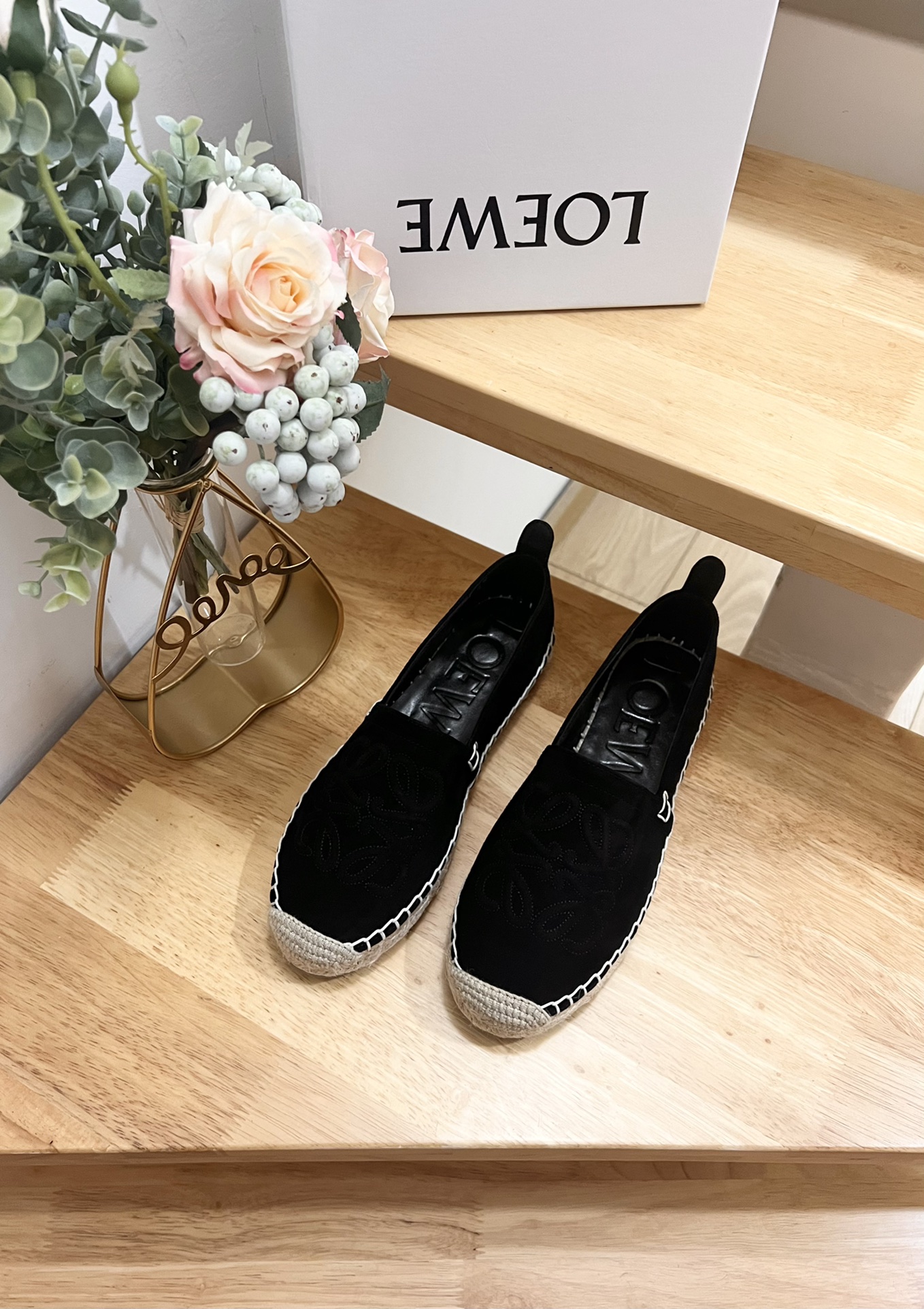 Loewe Women's Black Suede Anagram Espadrille Flats Summer Slip On Shoes 5 i1717488923 8117 0