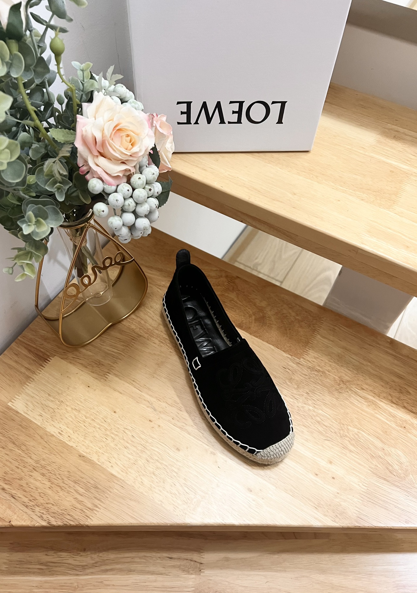 Loewe Women's Black Suede Anagram Espadrille Flats Summer Slip On Shoes 6 i1717488923 8769 0