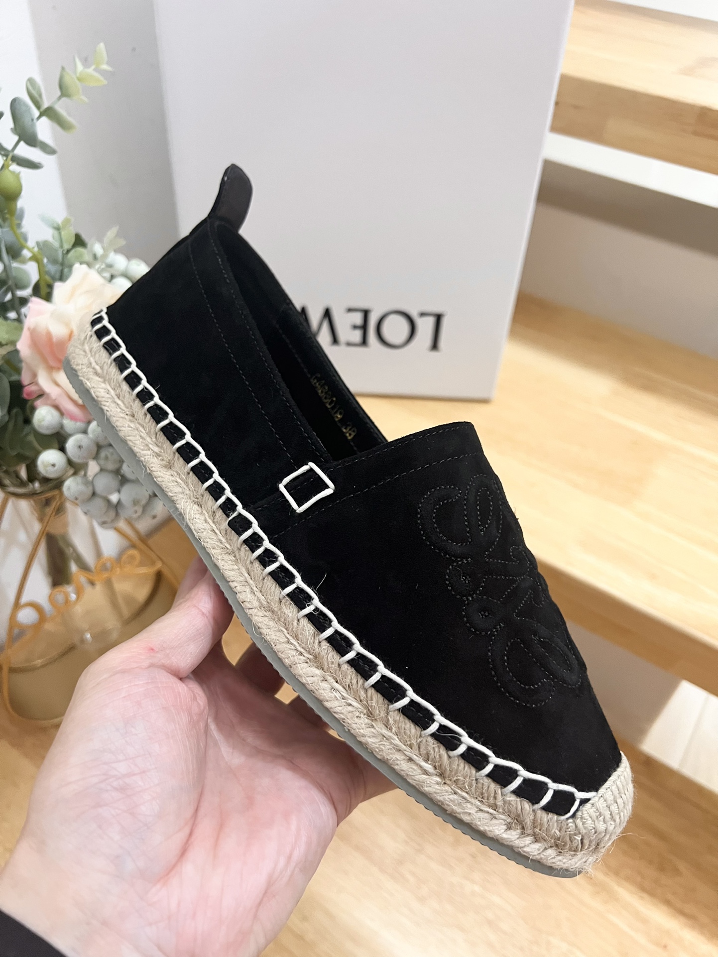 Loewe Women's Black Suede Anagram Espadrille Flats Summer Slip On Shoes 9 i1717488923 9374 0