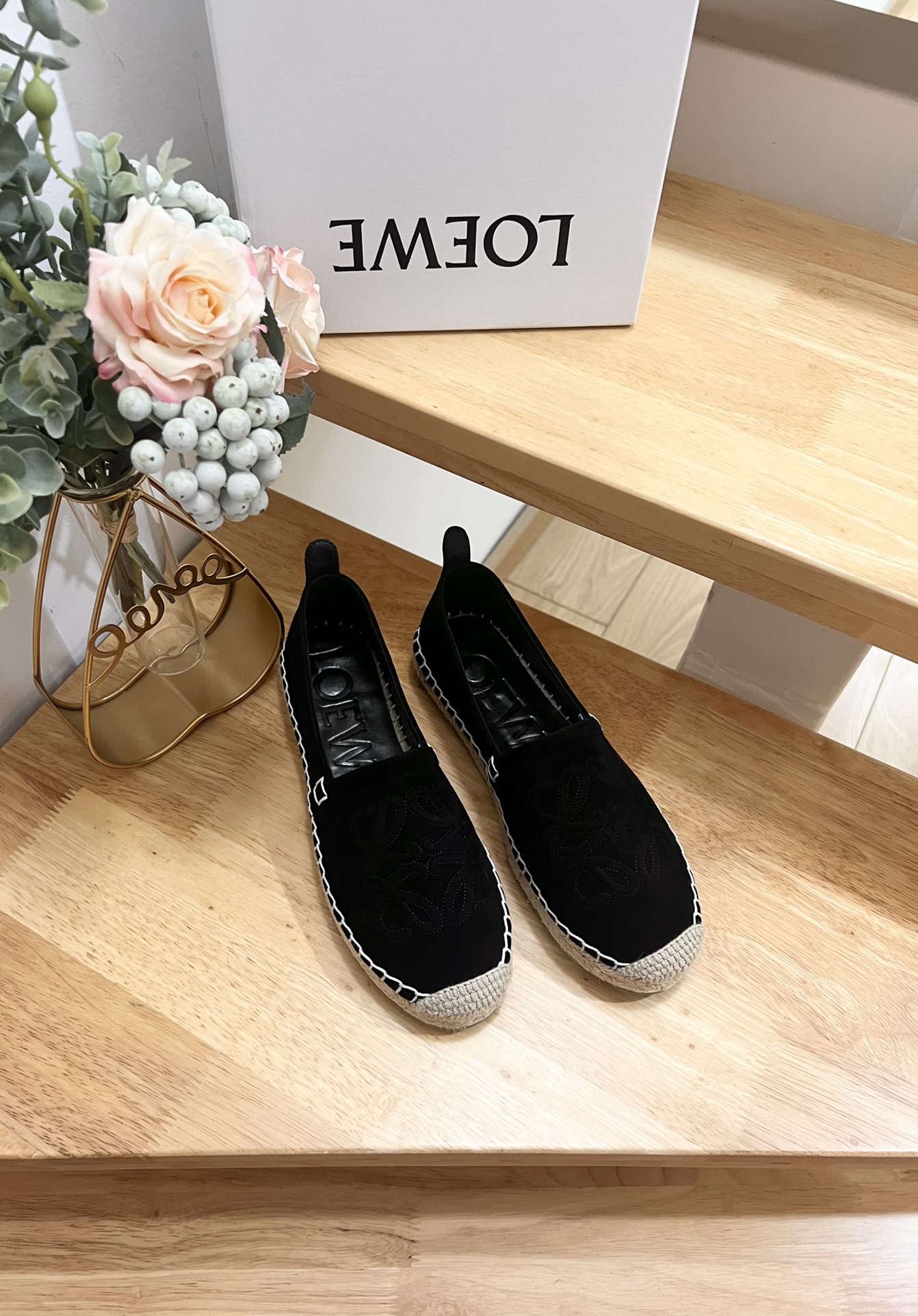 Loewe Women's Black Suede Anagram Espadrille Flats Summer Slip On Shoes 4 i1717488924 7118 0