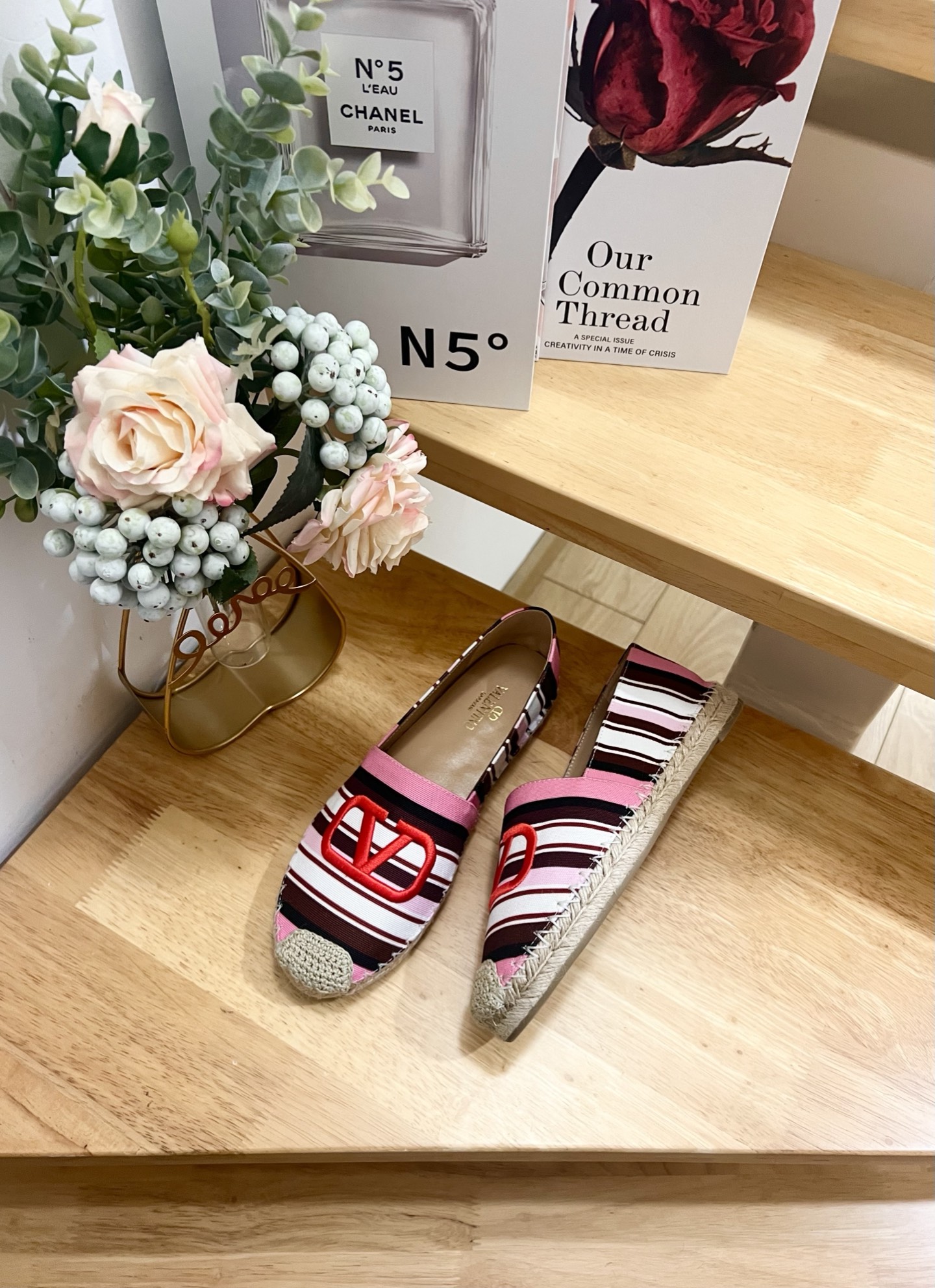 Valentino Garavani Striped Canvas Espadrille Wedges with VLogo - Size 36-41