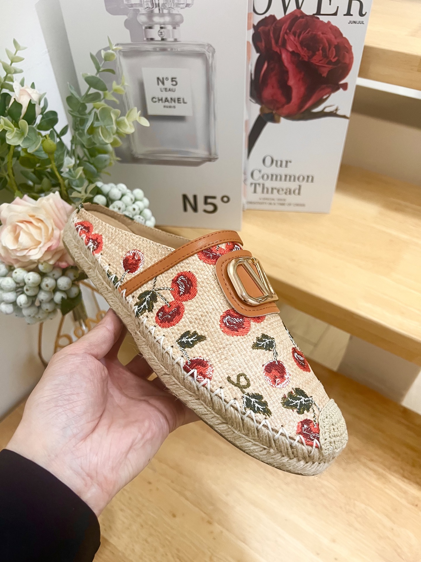Valentino Garavani Raffia Mule Slippers with Cherry Print and VLogo 8 i1743006426769 969 0 5