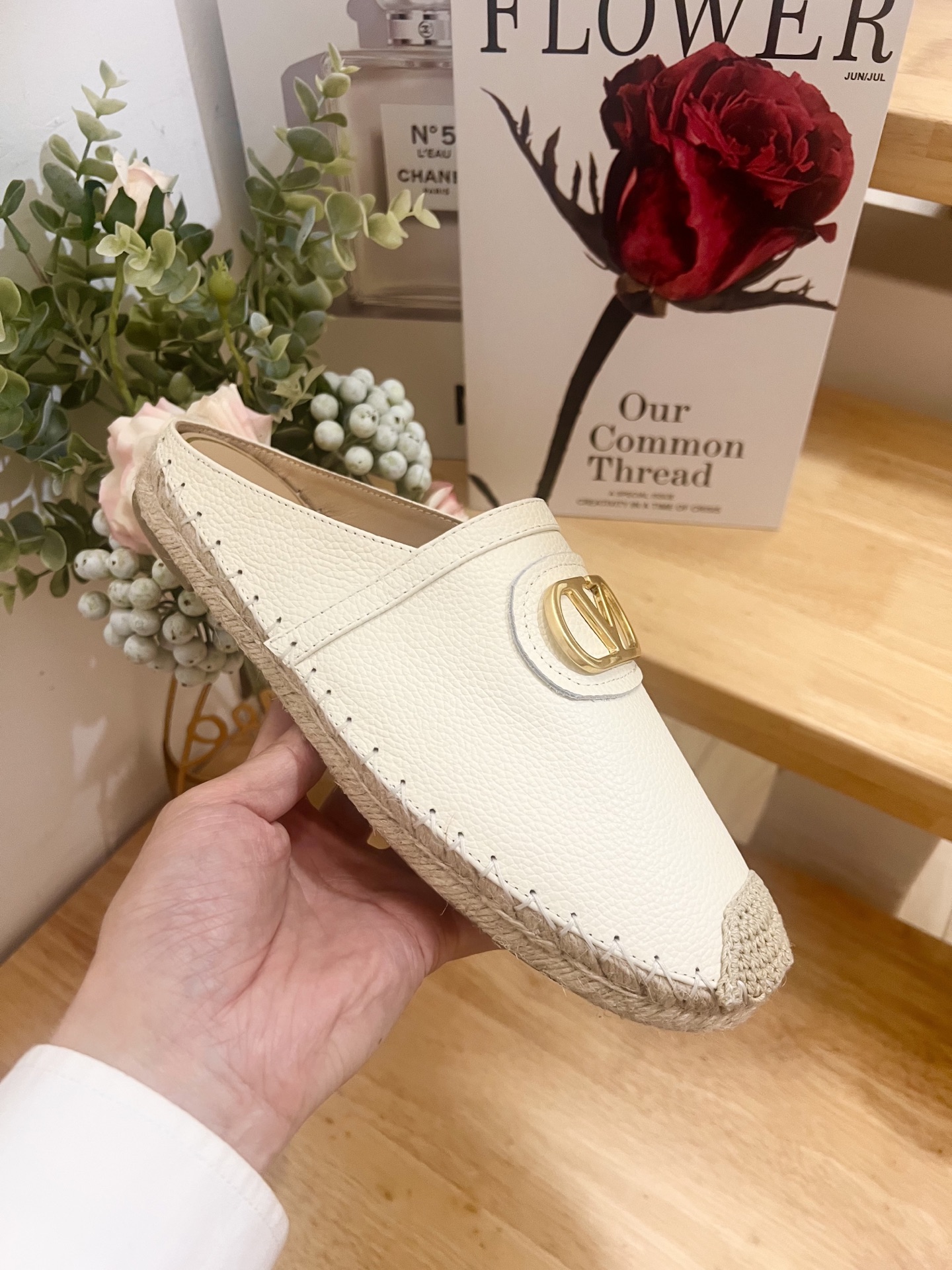 Valentino Garavani Leather V-Logo Espadrille Mules, Women's Size 36-41(US 6-11) 9 i1744216698822 5077 0 6